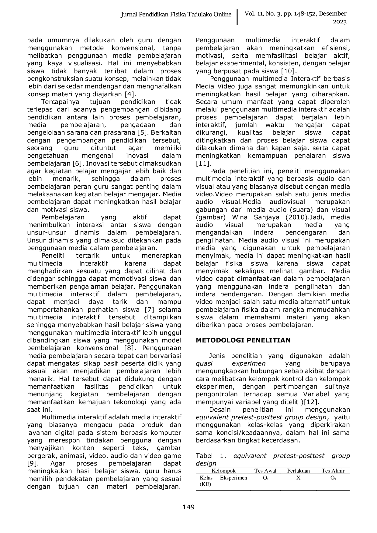 JURIS Pengaruh Penggunaan Multimedia Interaktif Berbasis Media Video Terhadap Hasil Belajar Fisika Pada Siswa SMP Negeri 1 Lemboraya