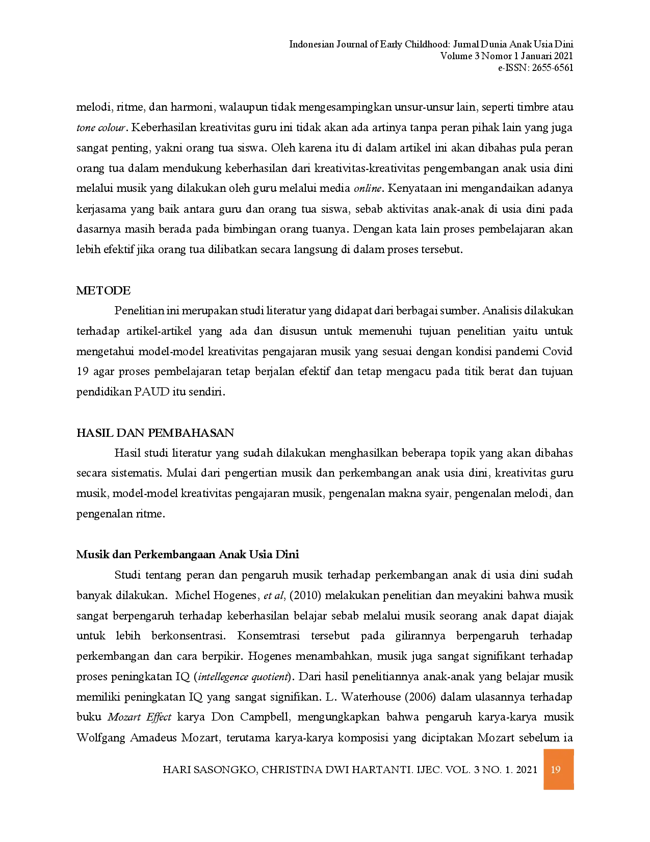 juris Manajemen Kreativitas Pengajaran Musik Pendidikan Anak Usia Dini di Masa Pandemi Covid 19