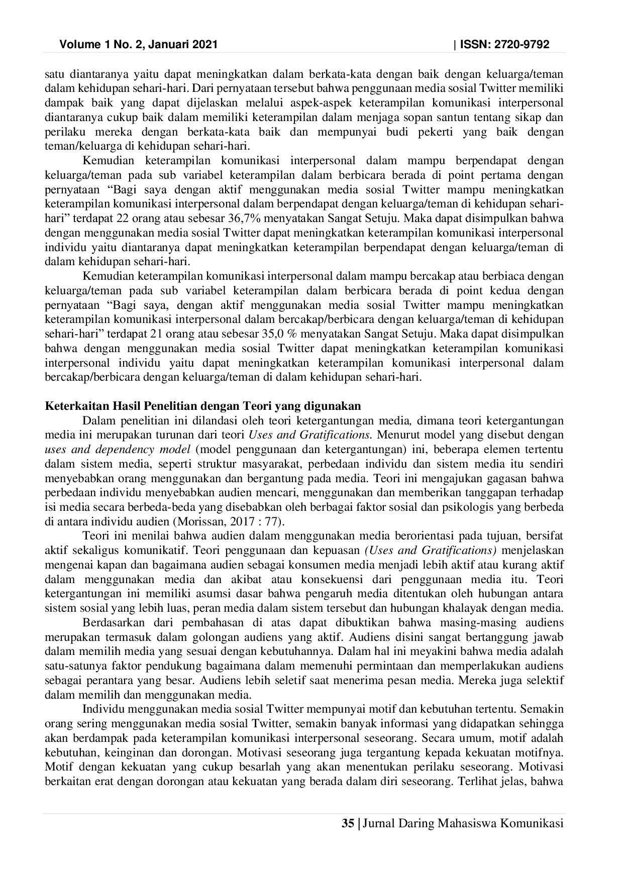 JURIS Pengaruh Penggunaan Media Sosial Twitter terhadap Keterampilan Komunikasi Interpersonal di Kalangan Remaja Kecamatan Tambun Utara Bekasi Jawa Barat