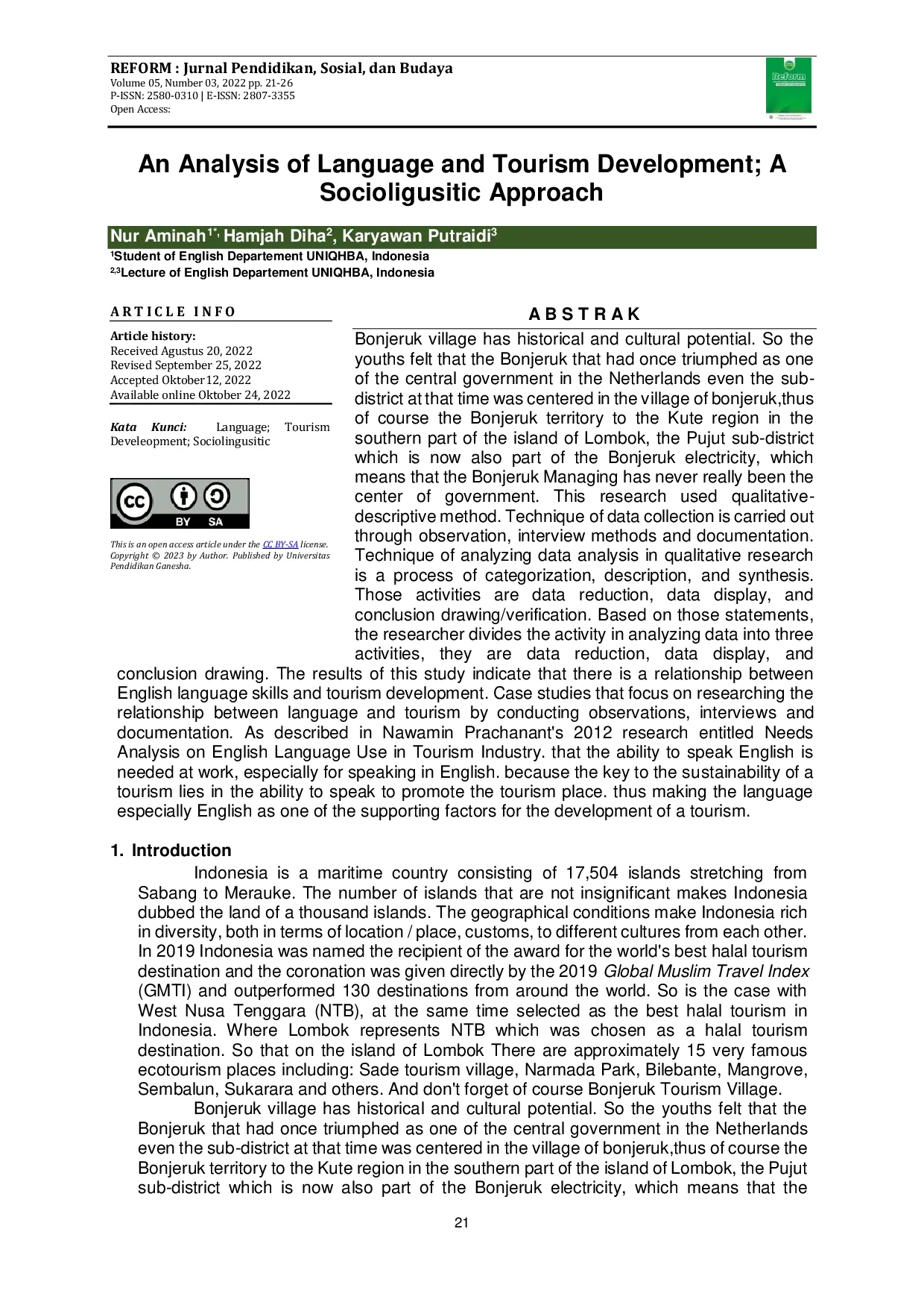 JURIS An Analysis of Language and Tourism Development A Sociolinguistic Approach