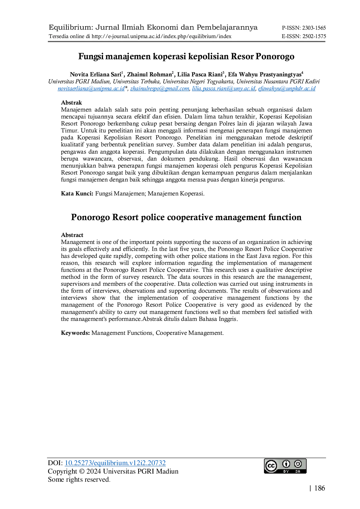 JURIS Fungsi manajemen koperasi kepolisian Resor Ponorogo