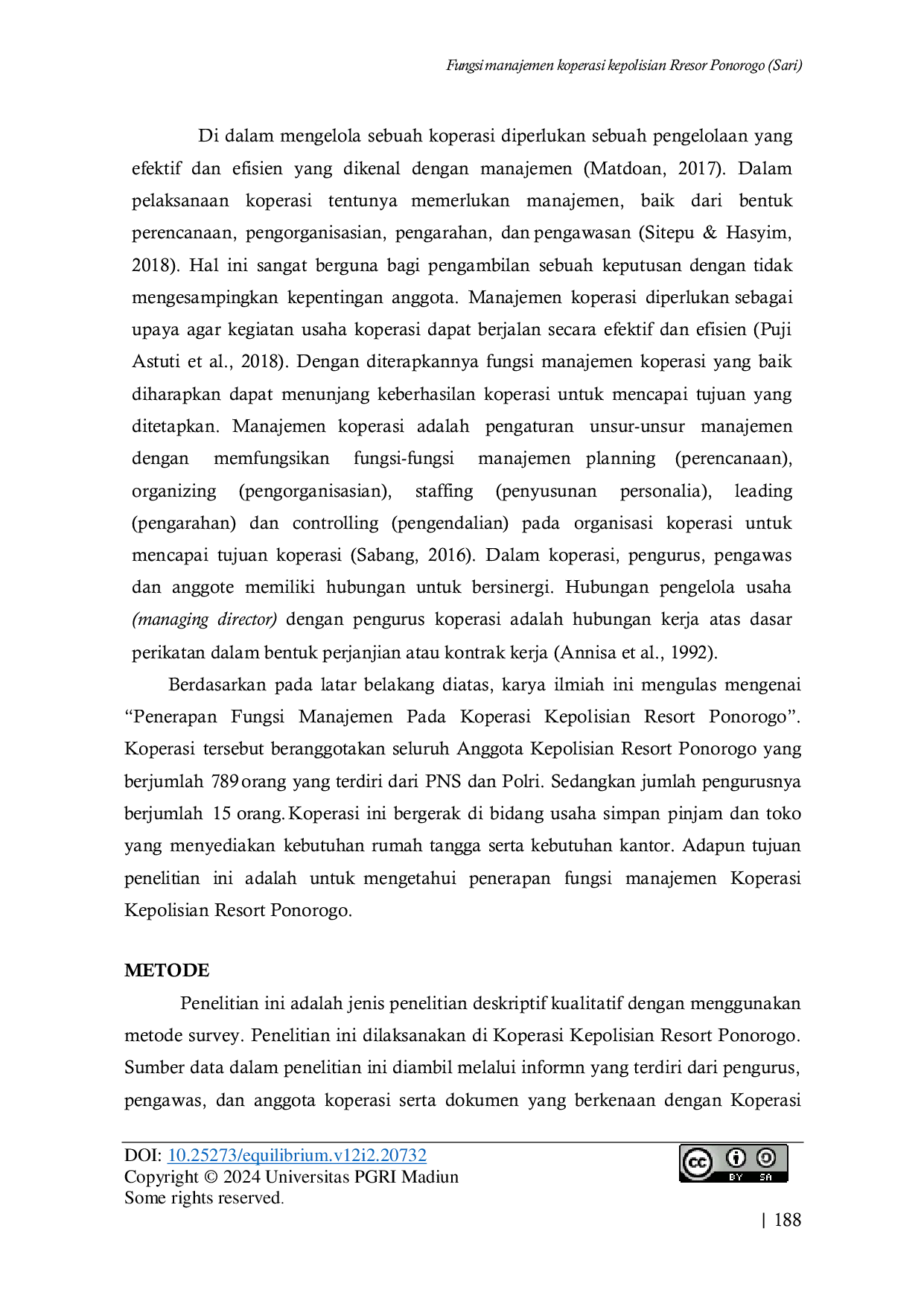 JURIS Fungsi manajemen koperasi kepolisian Resor Ponorogo