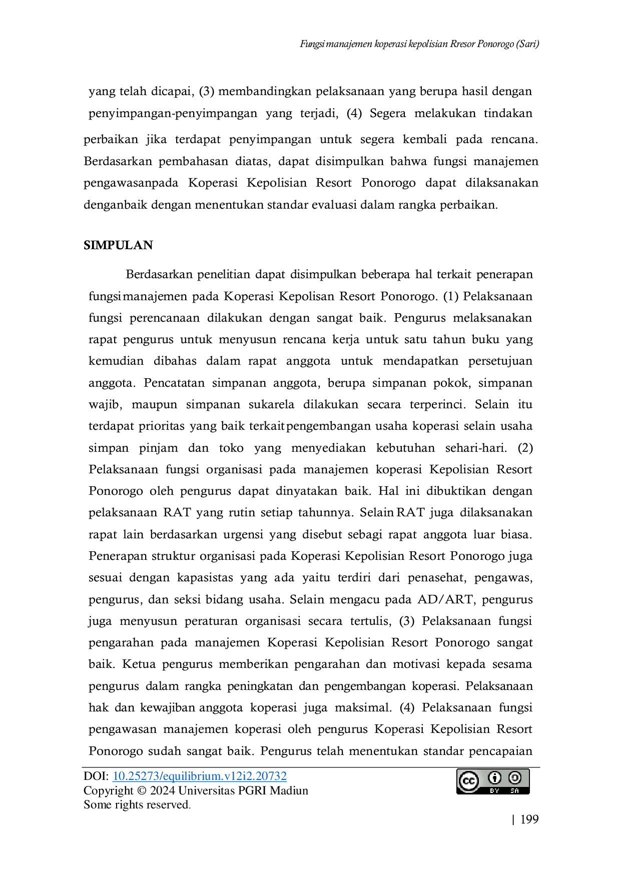 JURIS Fungsi manajemen koperasi kepolisian Resor Ponorogo