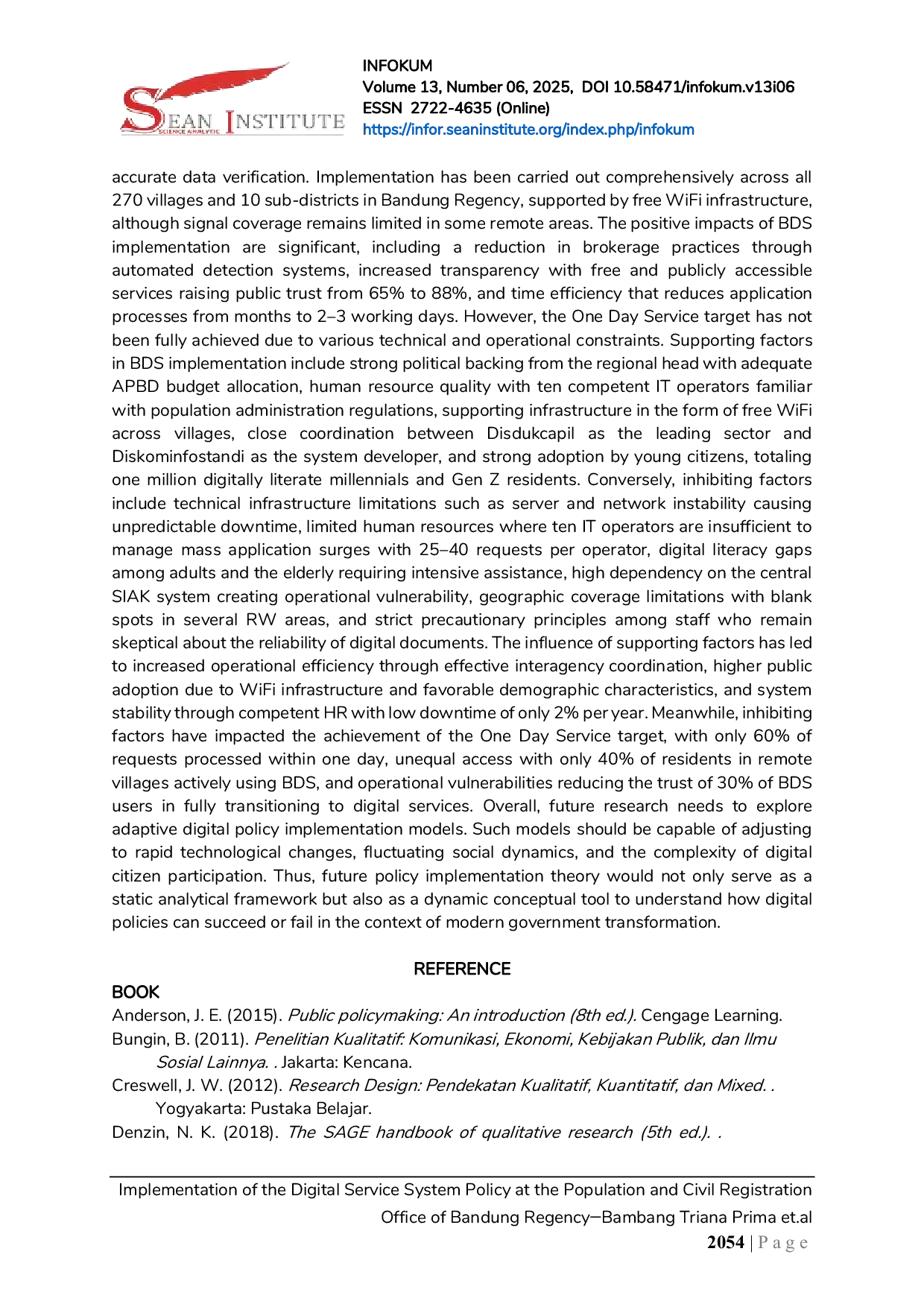 JURIS Implementation of the Digital Service System Policy at the Population and Civil Registration Office of Bandung Regency