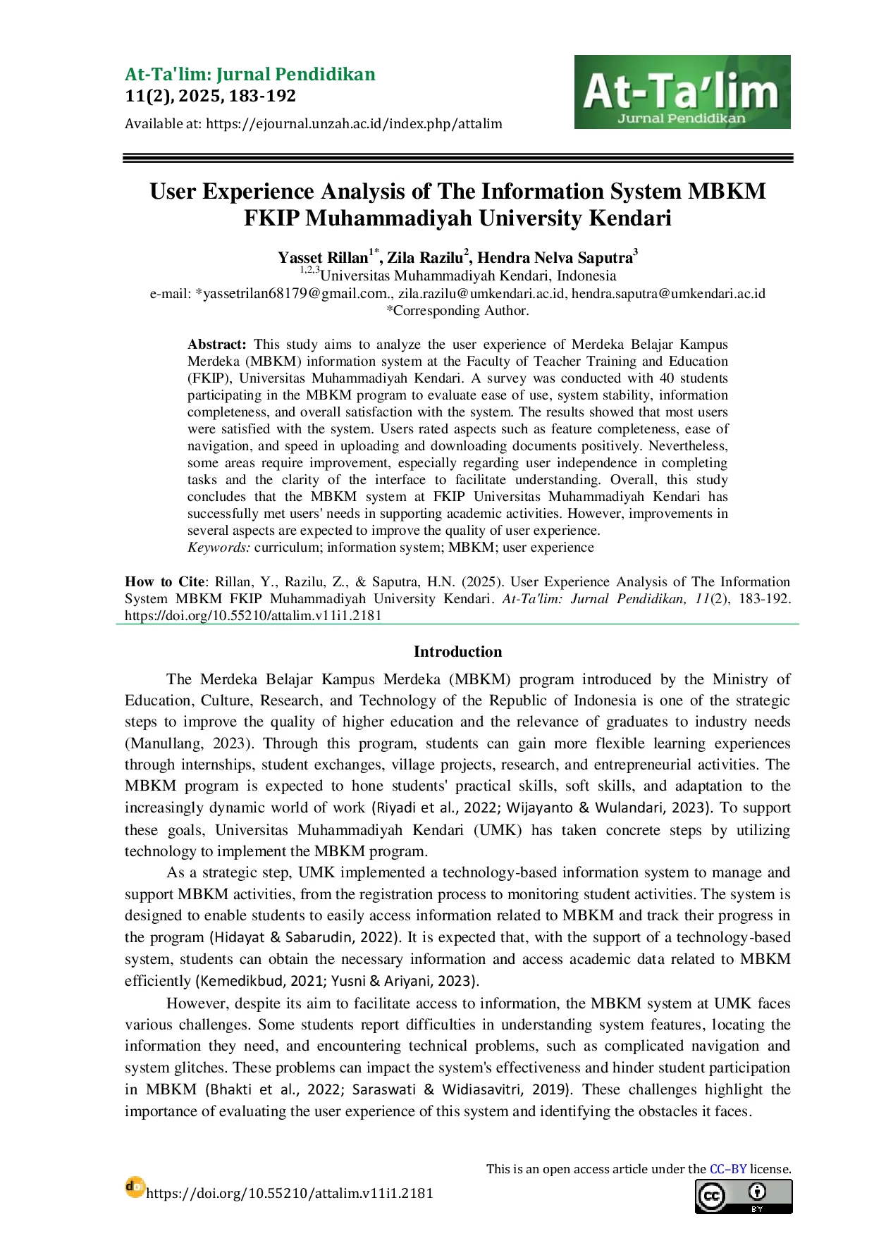 JURIS Analisis Pengalaman Pengguna Sistem Informasi MBKM FKIP Universitas Muhammadiyah Kendari