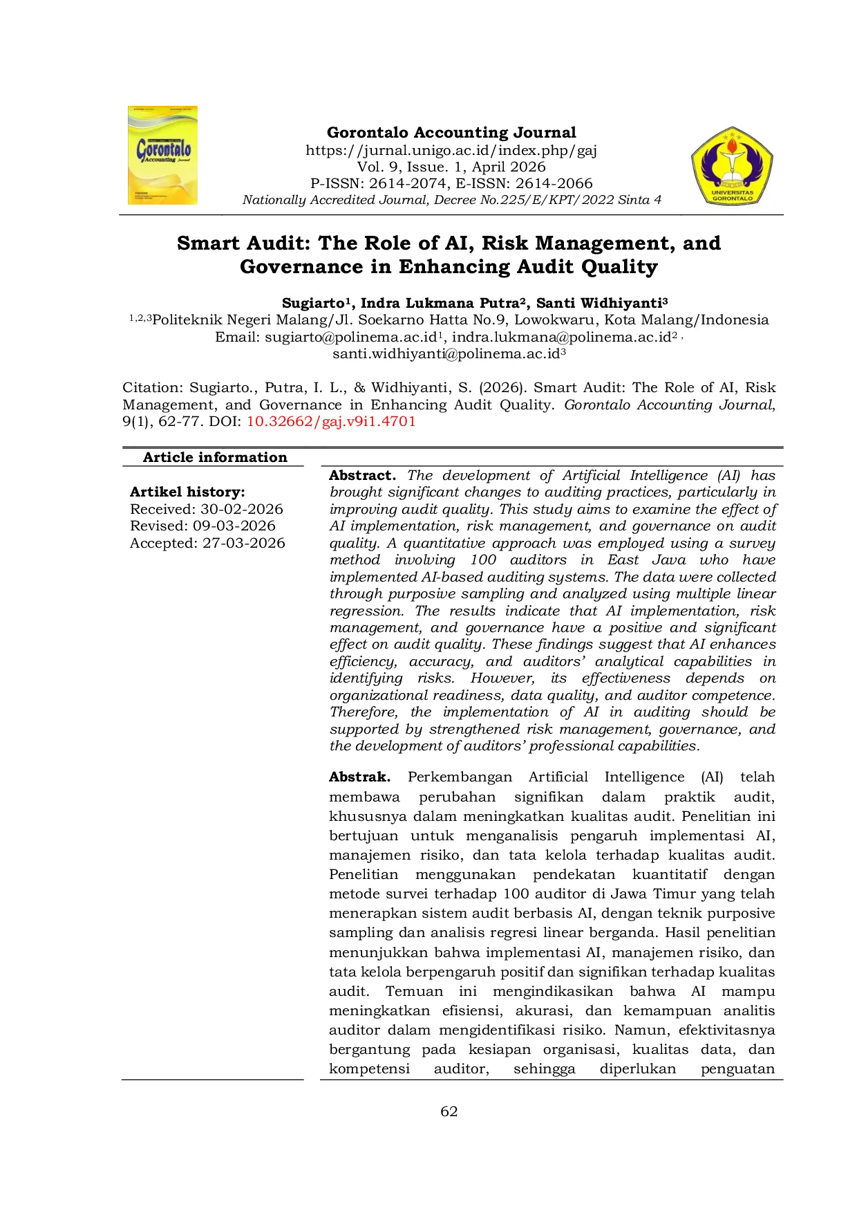 JURIS Smart Audit The Role of AI Risk Management and Governance in Enhancing Audit Quality