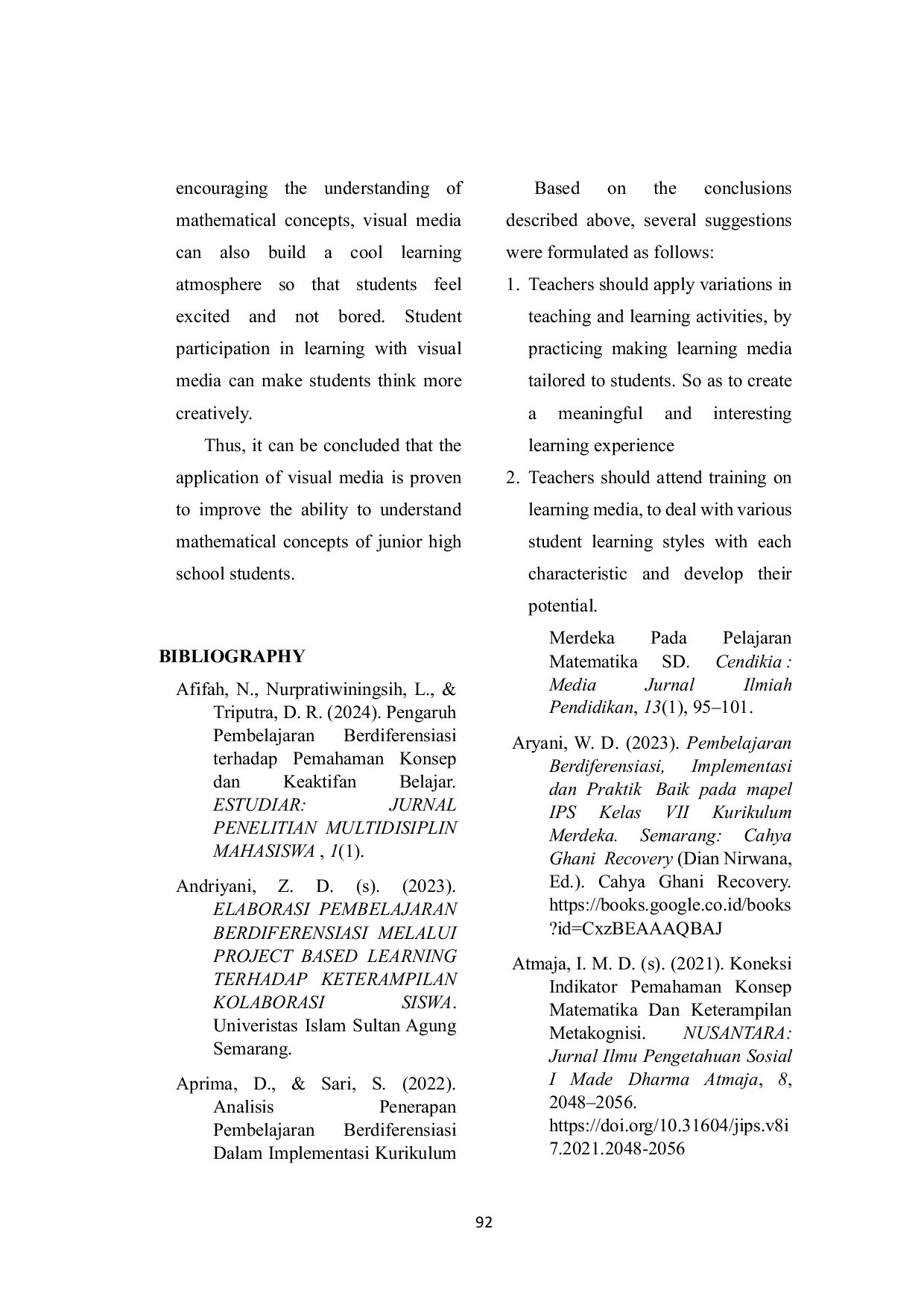 JURIS Application Of Differentiated Learning To The Polyhedron Material In Visual Form To Understanding Ability Junior High School Students Concept