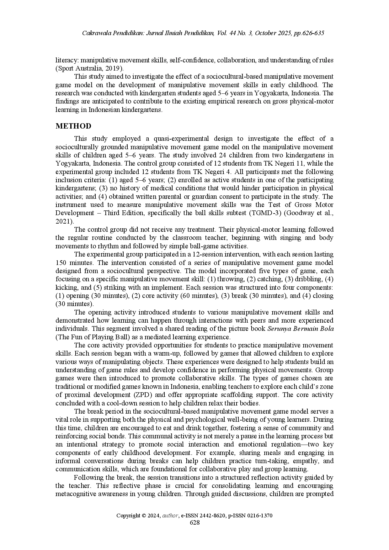 juris Sociocultural based games enhancing manipulative movement skills in Indonesian kindergartens