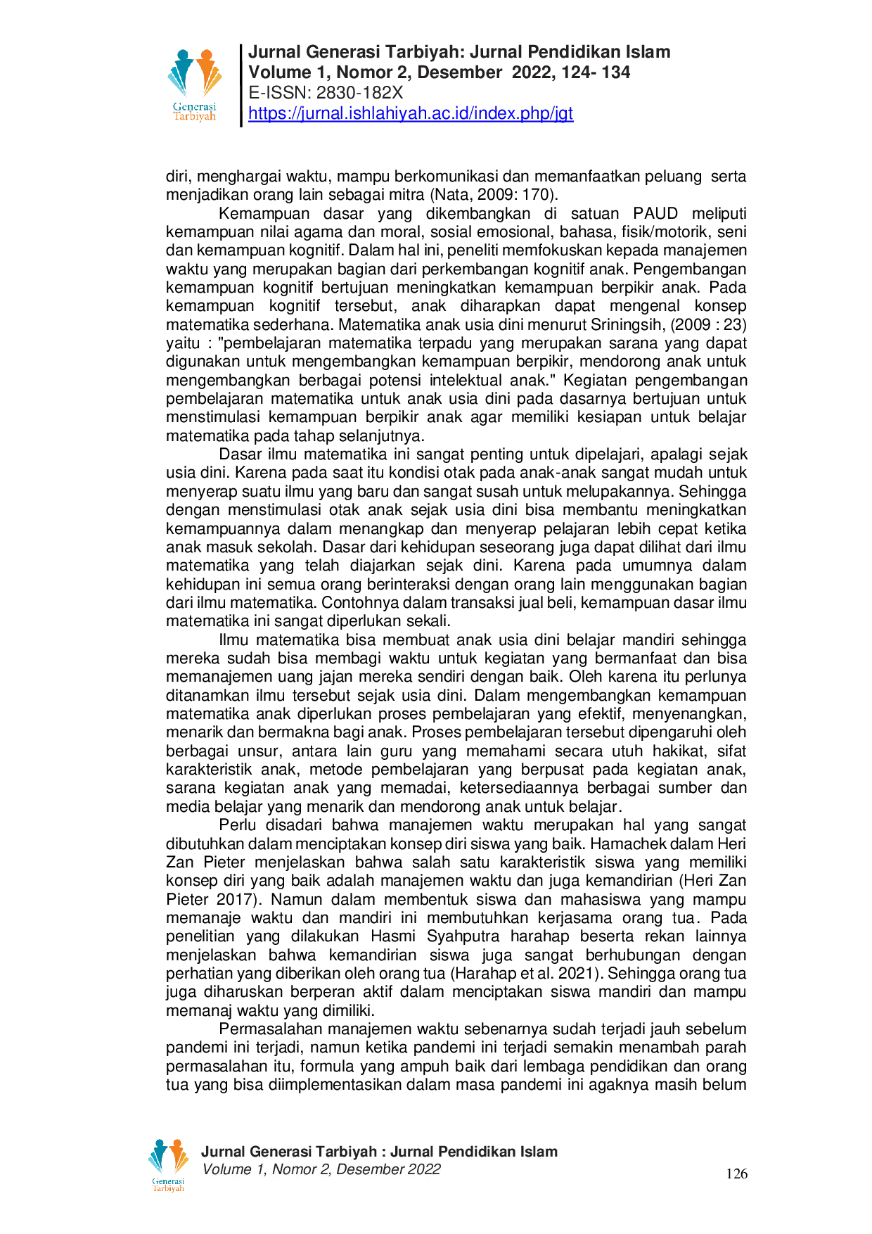 JURIS Pengenalan Konsep Manajemen Waktu Melalui Aktivitas Matematika untuk Anak Usia Dini