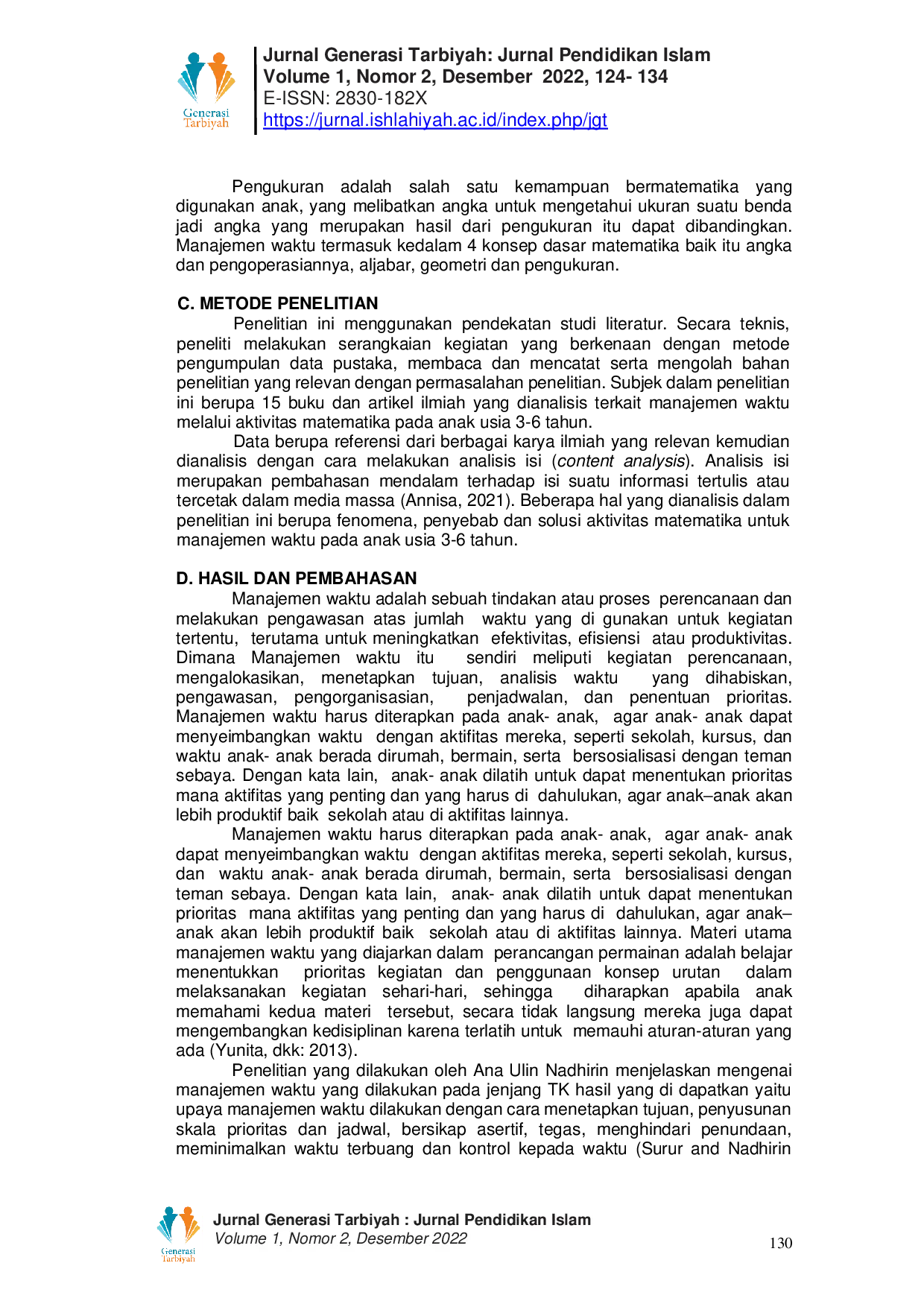 JURIS Pengenalan Konsep Manajemen Waktu Melalui Aktivitas Matematika untuk Anak Usia Dini