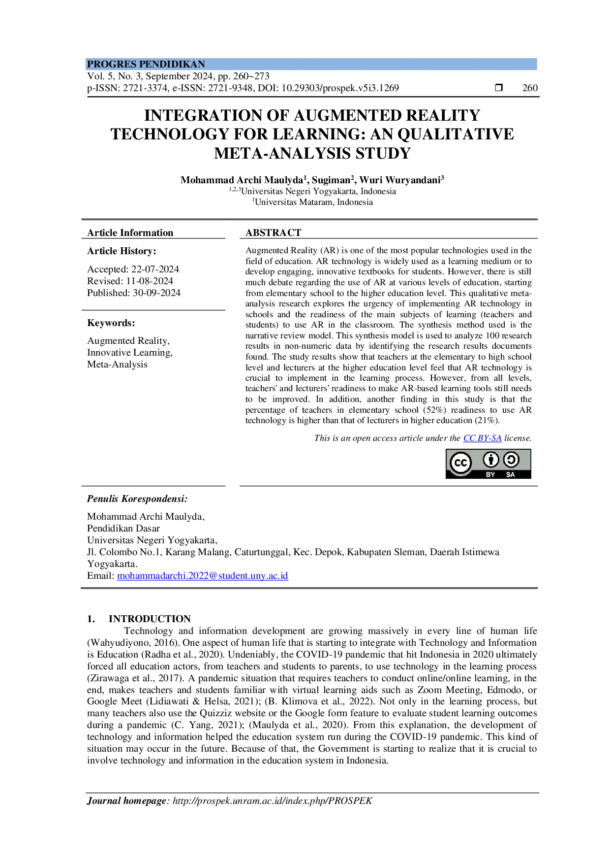 JURIS Integration Of Augmented Reality Technology For Learning An Qualitative Meta Analysis Study
