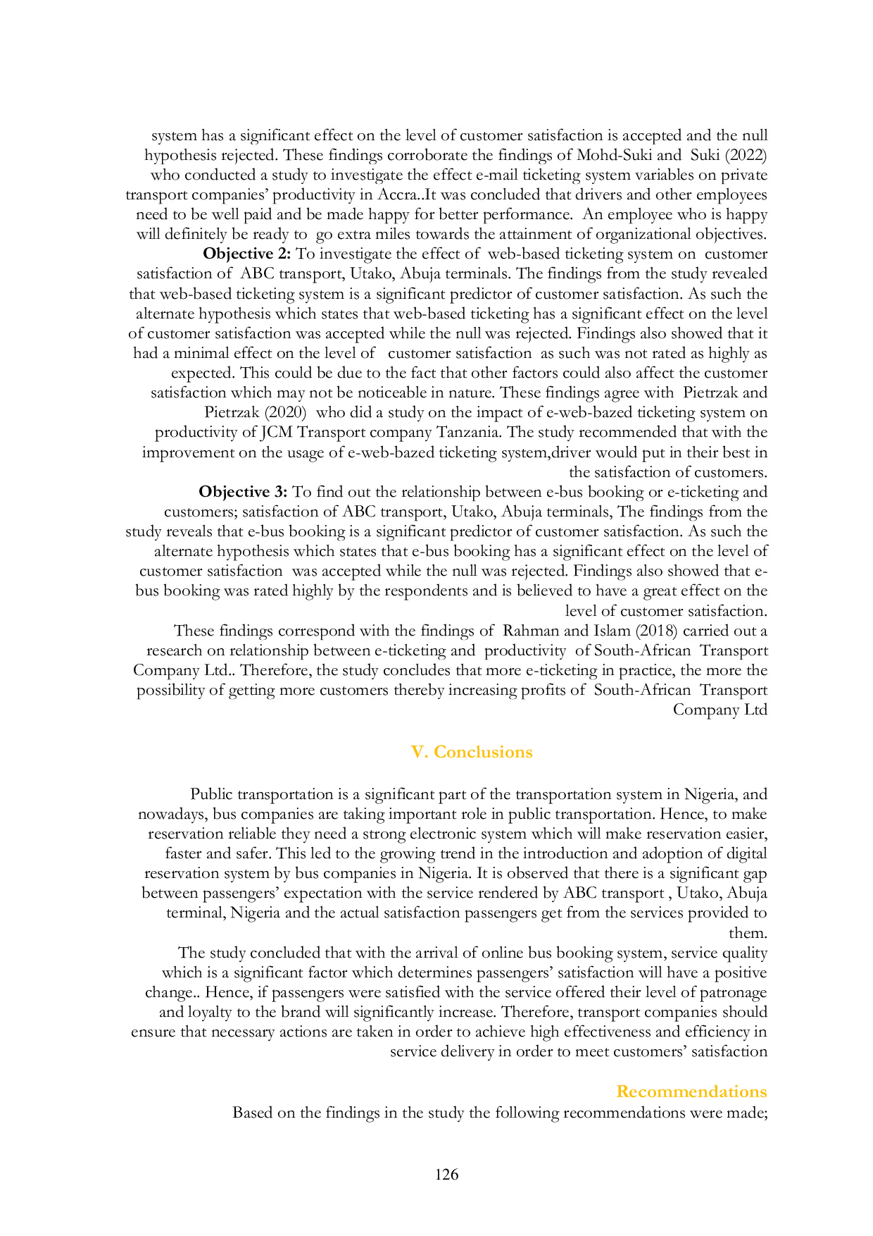 JURIS Effect of Online Bus Booking on Customer Satisfaction A Study of ABC Transport Utako Terminals Abuja Nigeria