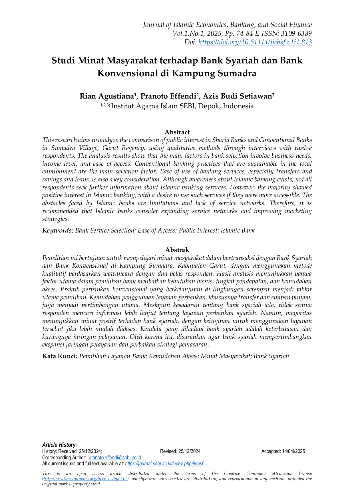 JURIS Studi Minat Masyarakat terhadap Bank Syariah dan Bank Konvensional di Kampung Sumadra