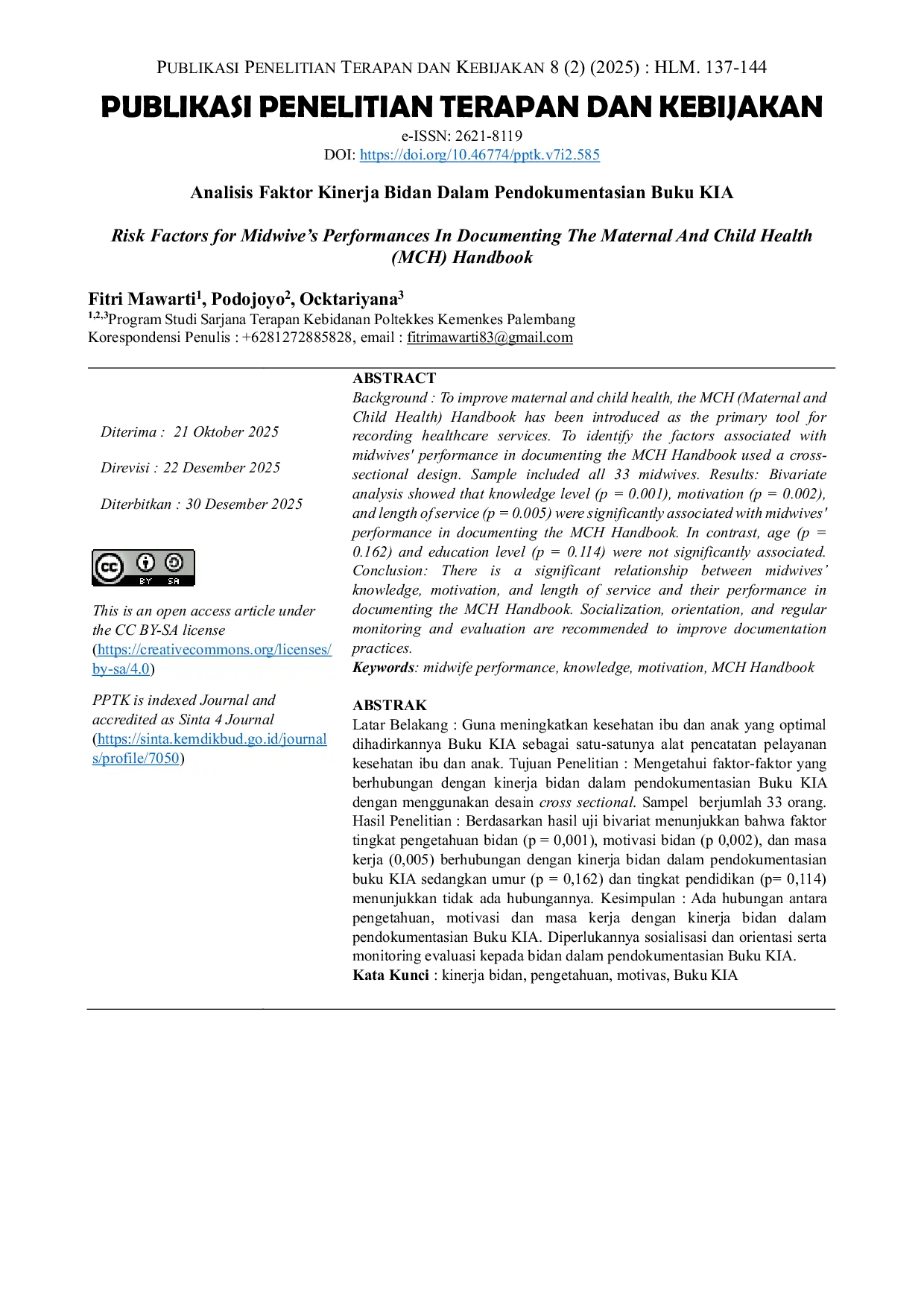 JURIS Analisis Faktor Kinerja Bidan Dalam Pendokumentasian Buku KIA