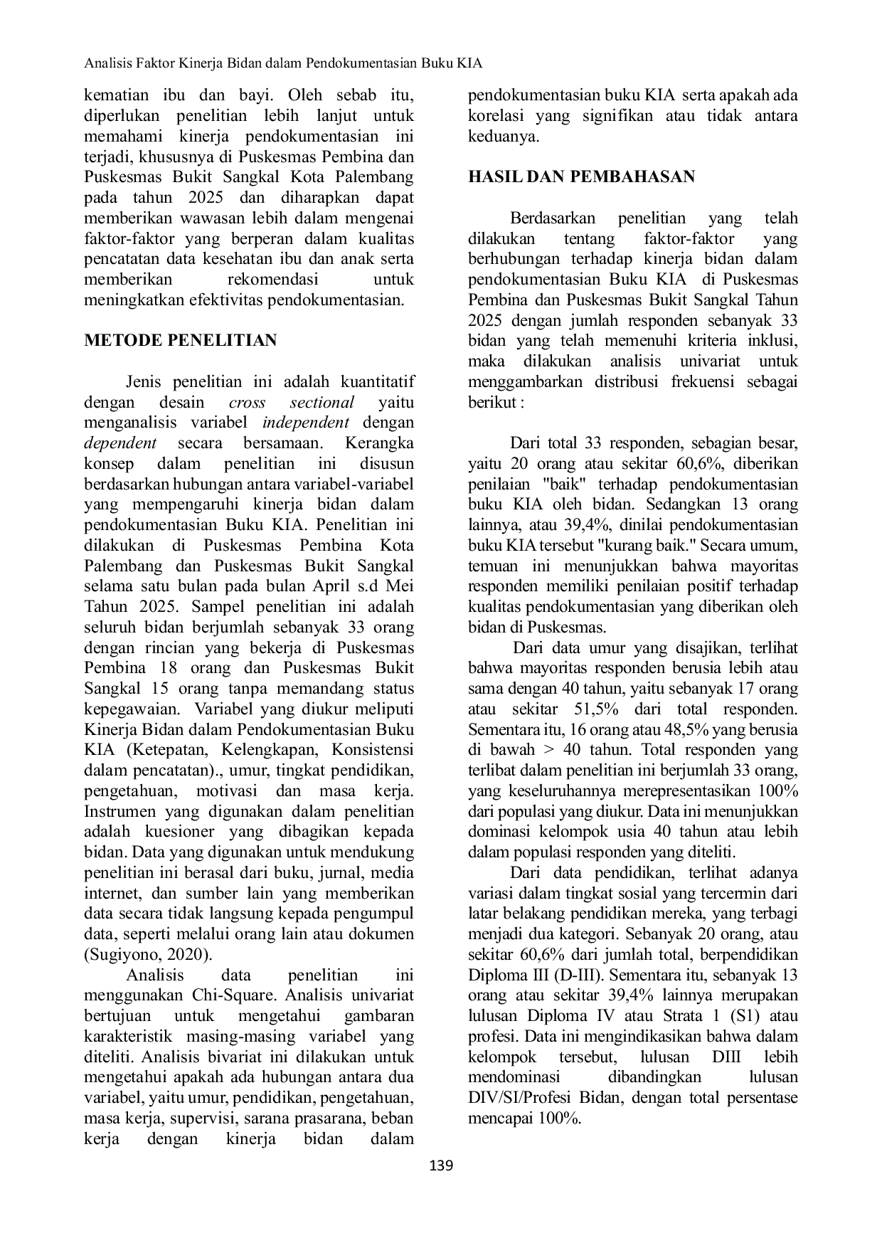 JURIS Analisis Faktor Kinerja Bidan Dalam Pendokumentasian Buku KIA