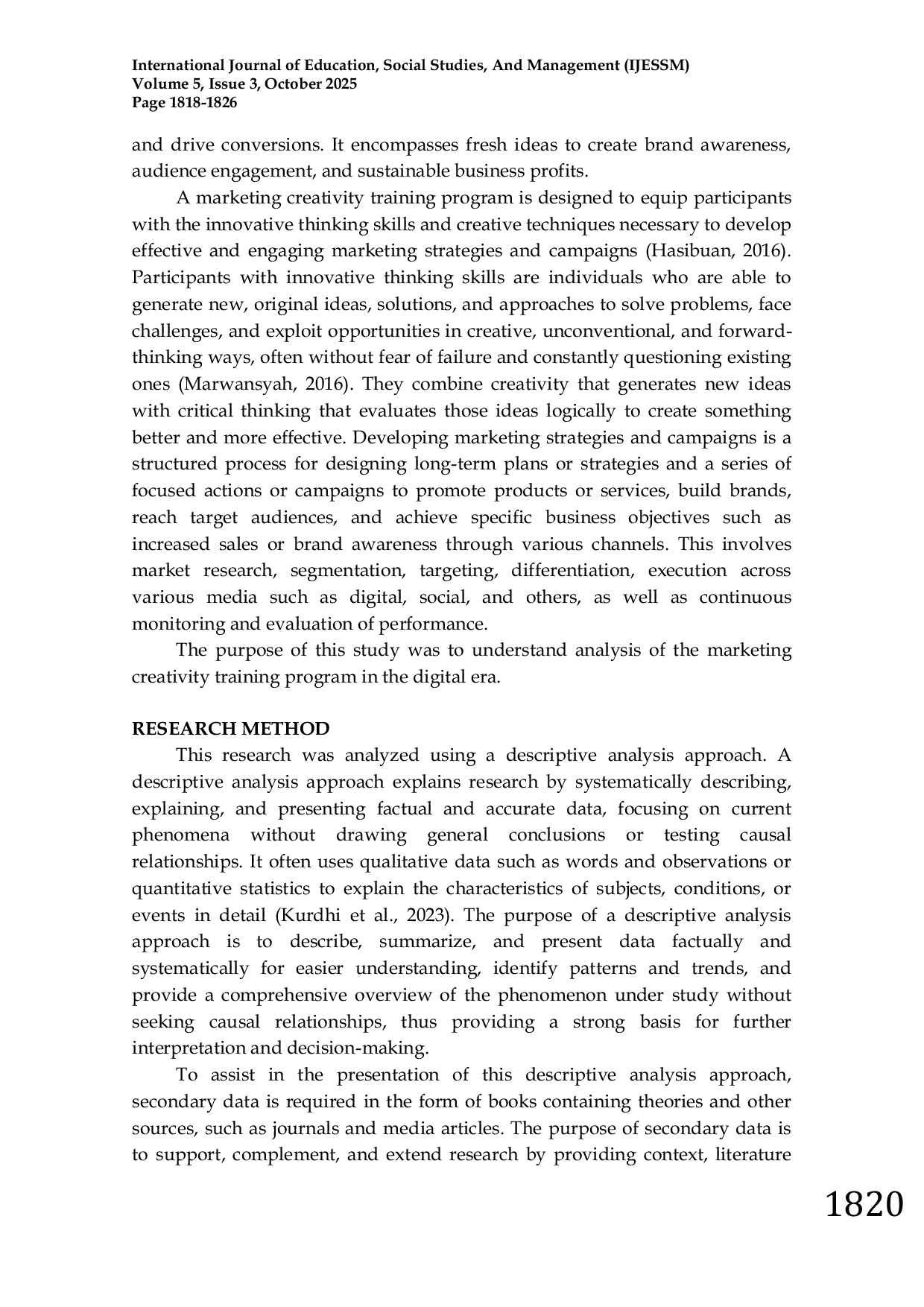 JURIS Analysis of the Marketing Creativity Training Program in the Digital Era