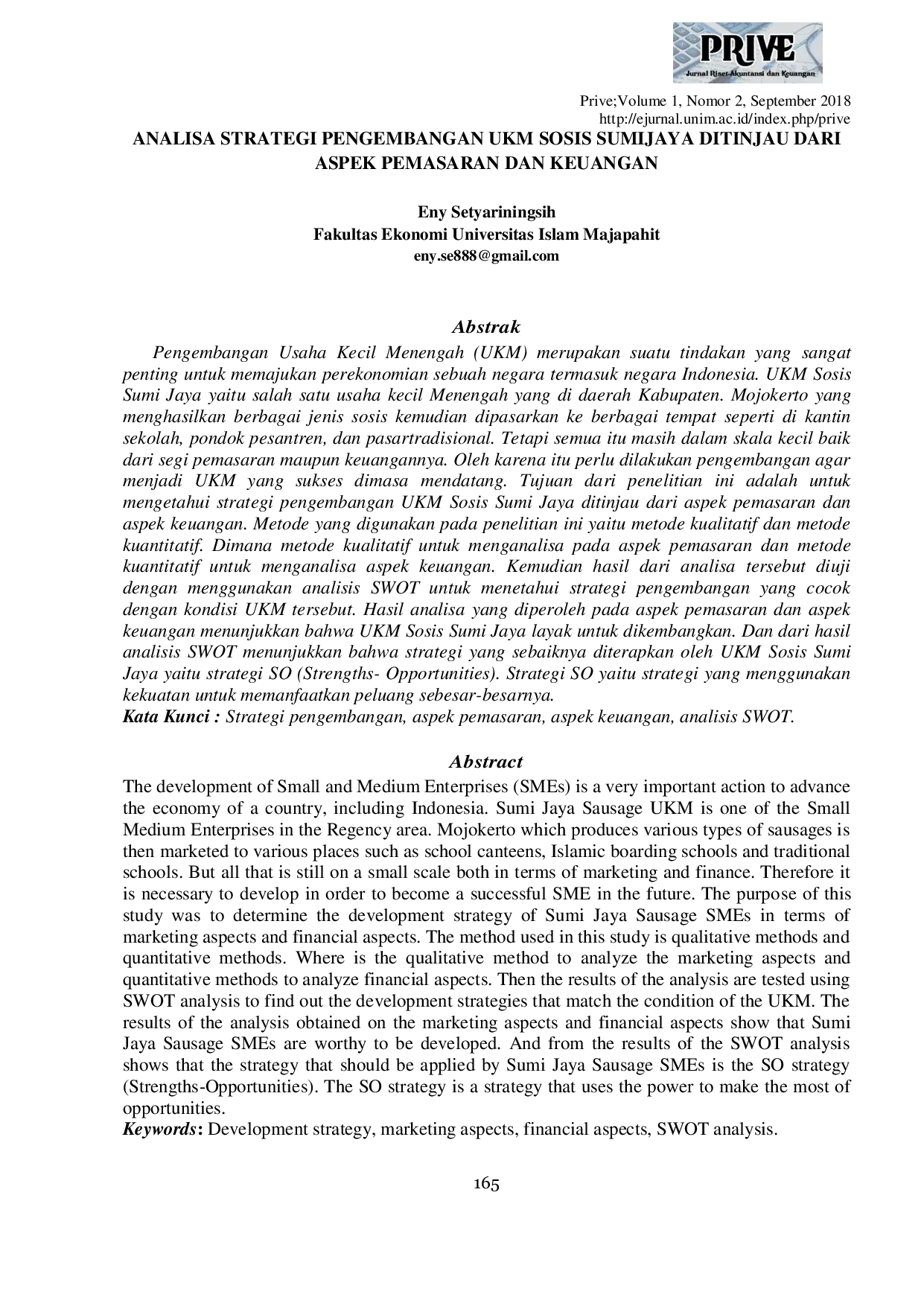 JURIS Analisa Strategi Pengembangan UKM Sosis Sumijaya Ditinjau dari Aspek Pemasaran dan Aspek Keuangan