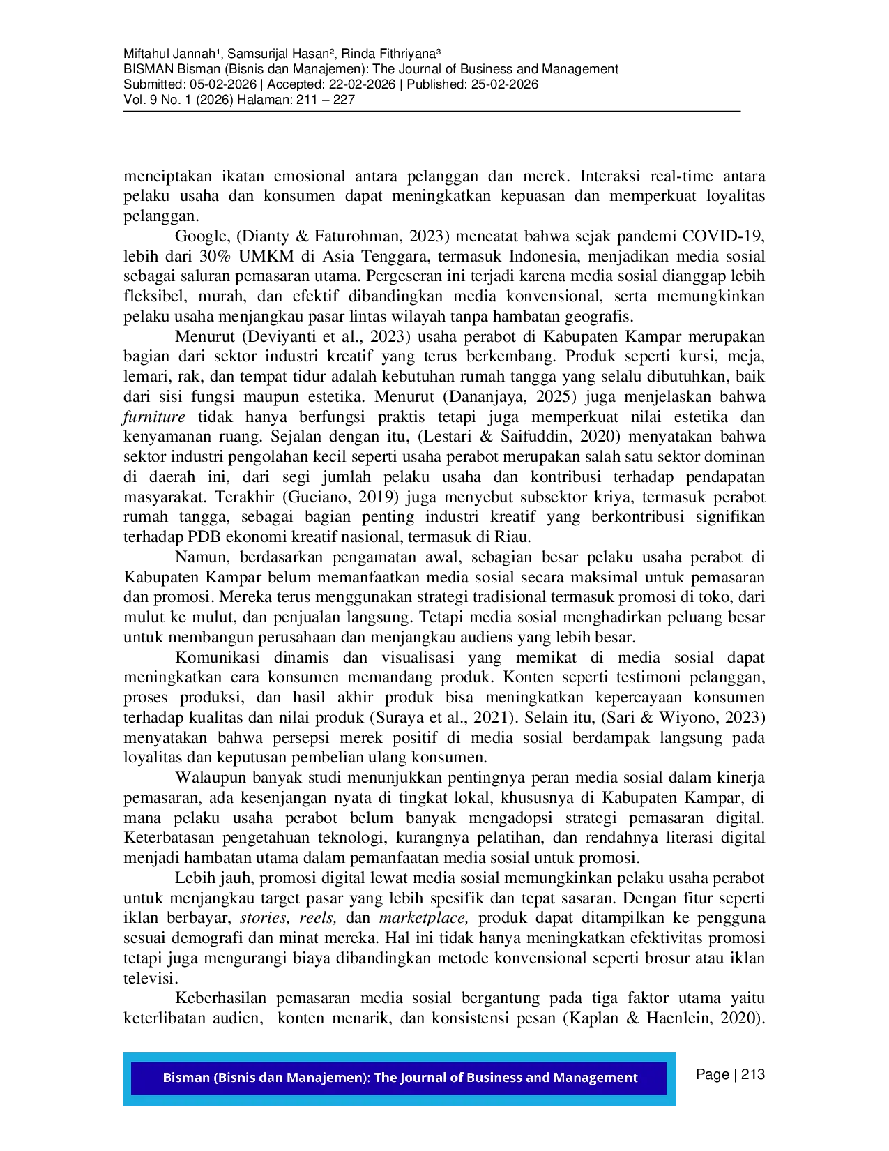 JURIS Pengaruh Media Sosial Terhadap Kinerja Pemasaran Usaha Perabot di Kabupaten Kampar