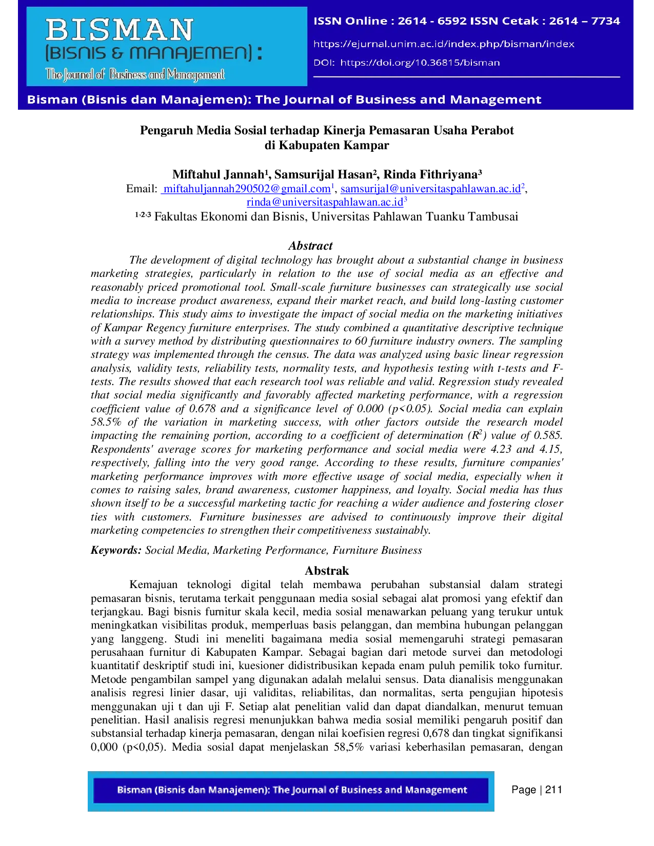 JURIS Pengaruh Media Sosial Terhadap Kinerja Pemasaran Usaha Perabot di Kabupaten Kampar