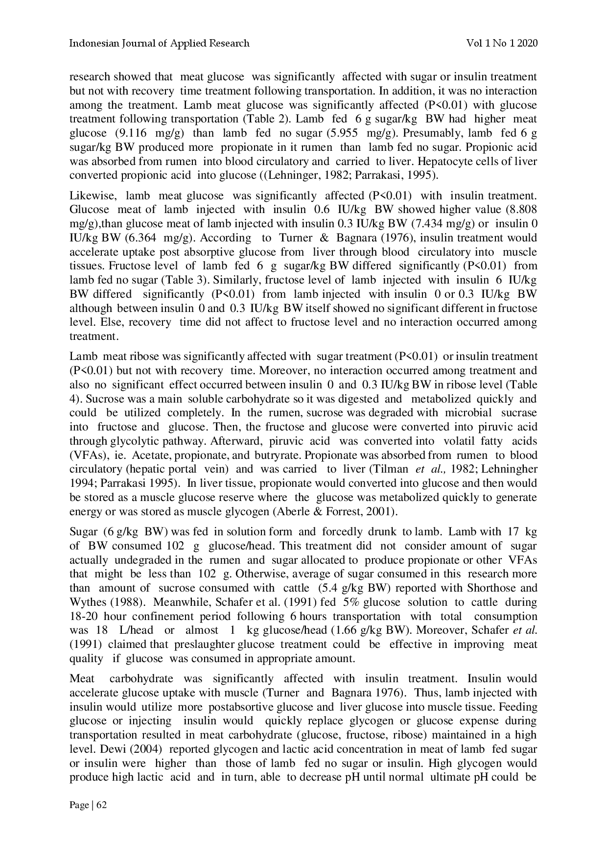 juris Effect of Supplemented Sucrose and Injected Insulin Under Different Recovery Time on Glucose Fructose and Ribose Meat Lamb