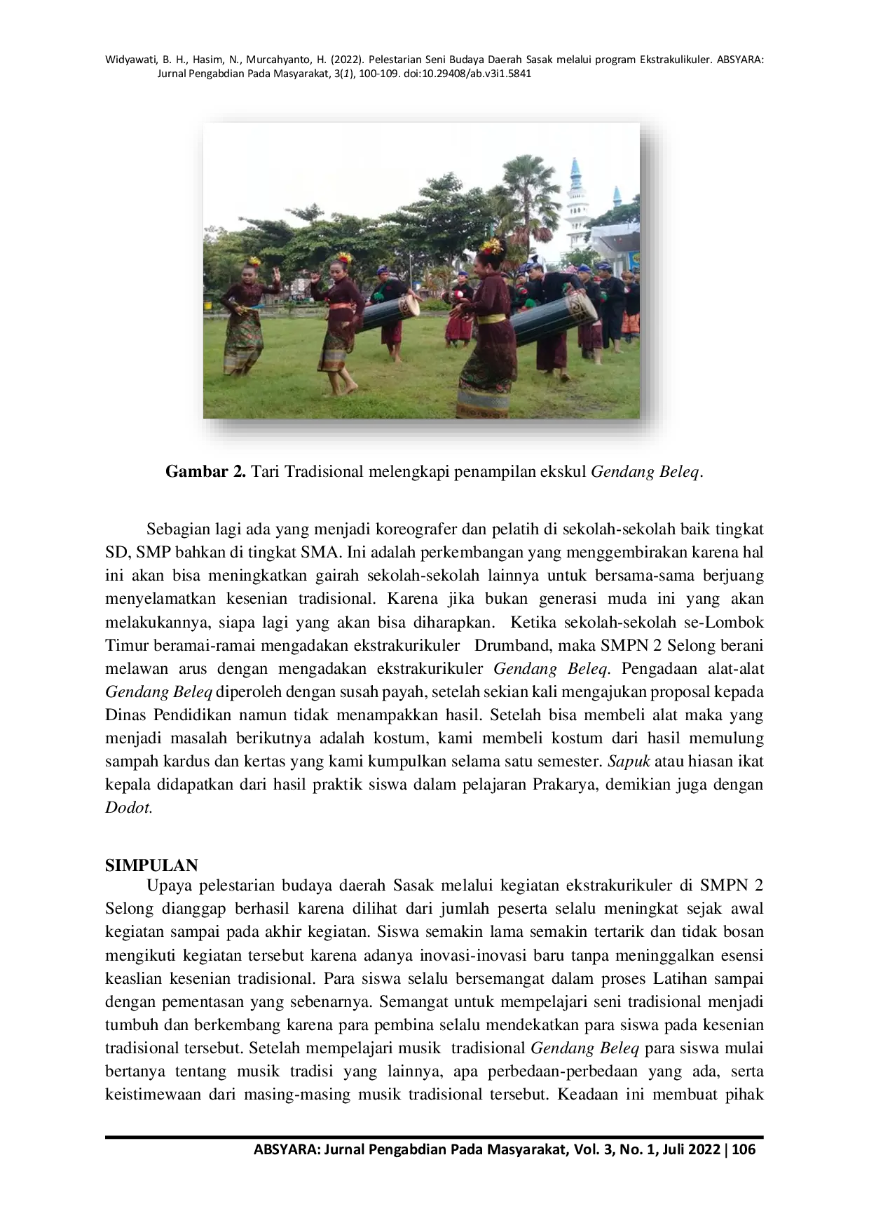 JURIS Pelestarian Seni Budaya Daerah Sasak Melalui Program Ekstrakulikuler