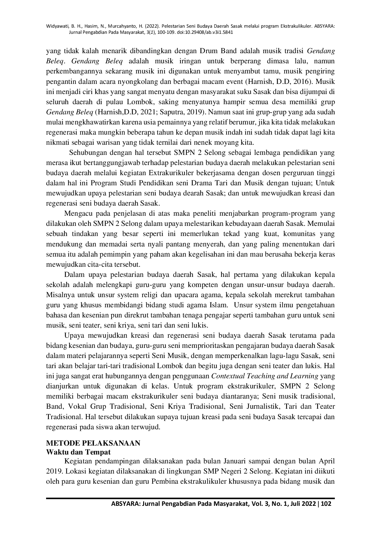 JURIS Pelestarian Seni Budaya Daerah Sasak Melalui Program Ekstrakulikuler