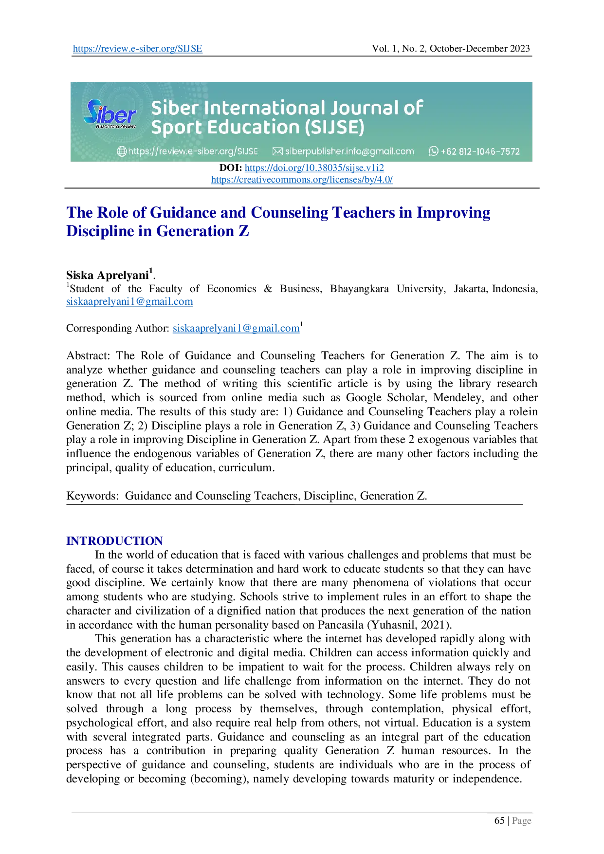 juris The Role of Guidance and Counseling Teachers in Improving Discipline in Generation Z
