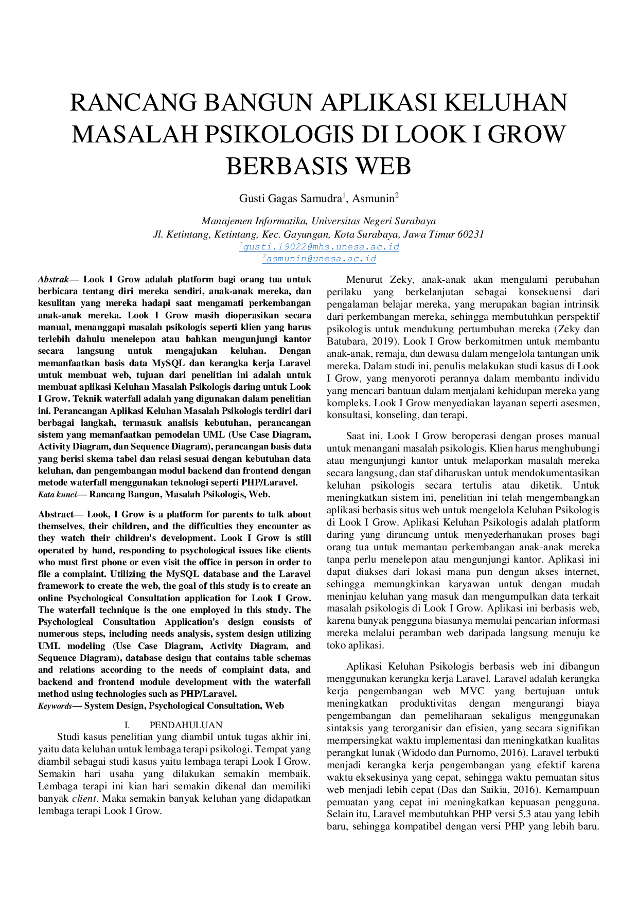 JURIS Rancang Bangun Aplikasi Keluhan Masalah Psikologis di Look I Grow Berbasis Web