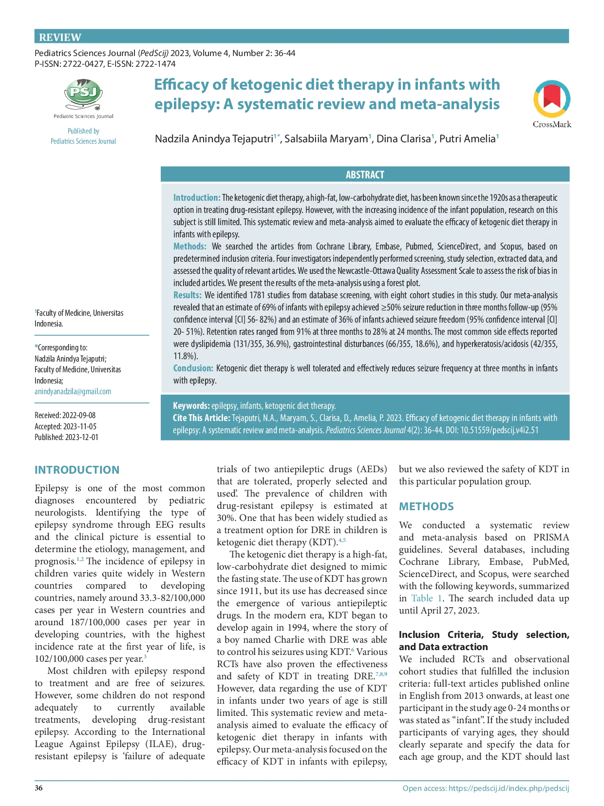 juris Efficacy of ketogenic diet therapy in infants with epilepsy A systematic review and meta analysis