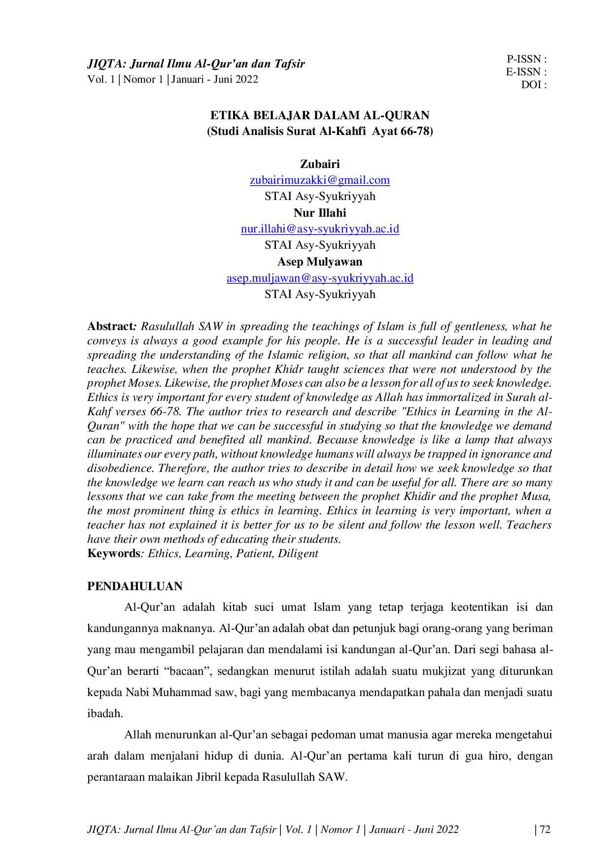 JURIS Etika Belajar Dalam Al Quran Studi Analisis Surat Al Kahfi Ayat 66 78