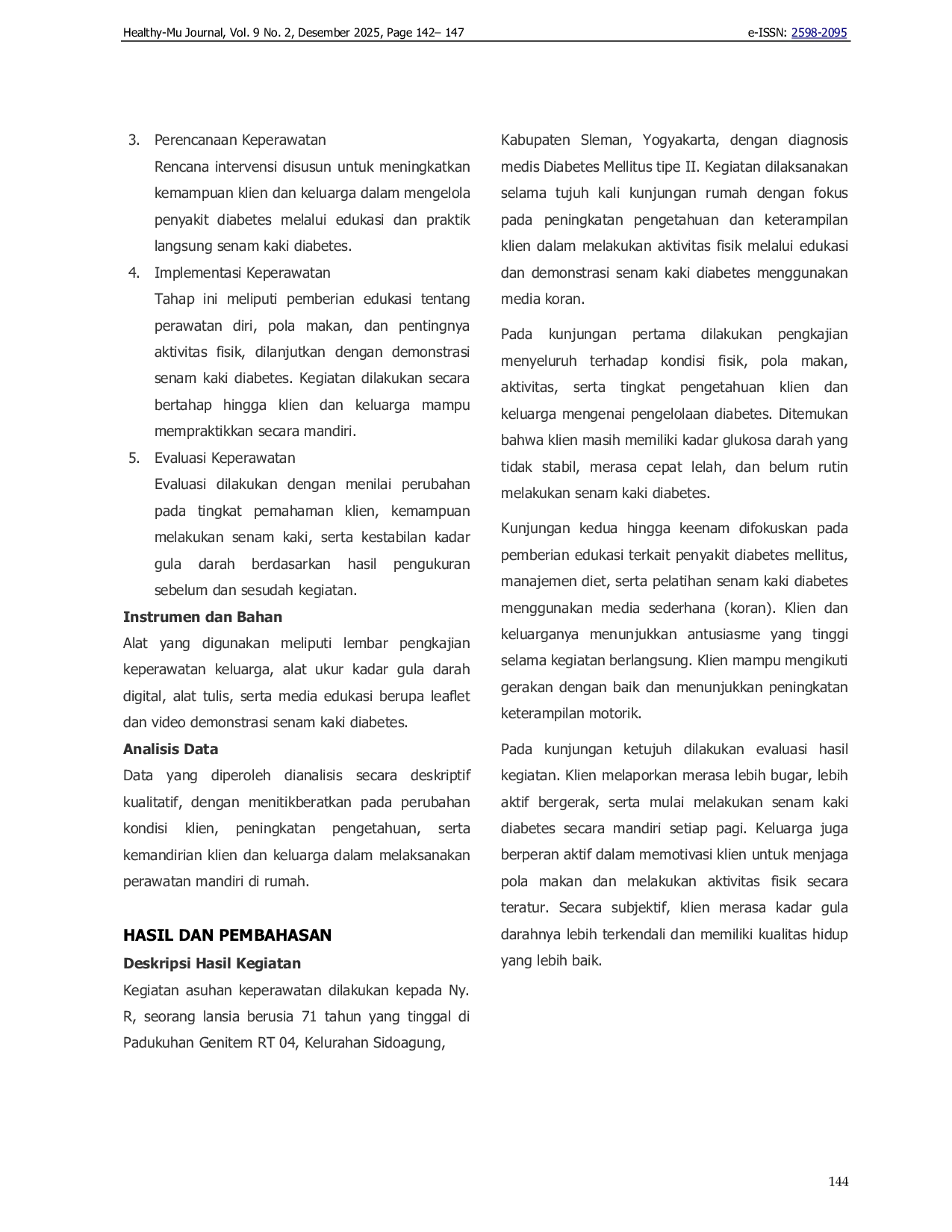 JURIS Asuhan Keperawatan Ketidakstabilan Kadar Glukosa Darah Ny R Dengan Penyakit Diabetes Miletus Di Padukuhan Genitem Rt 04 Kelurahan Sidoagung Kabupaten Sleman Yogyakarta