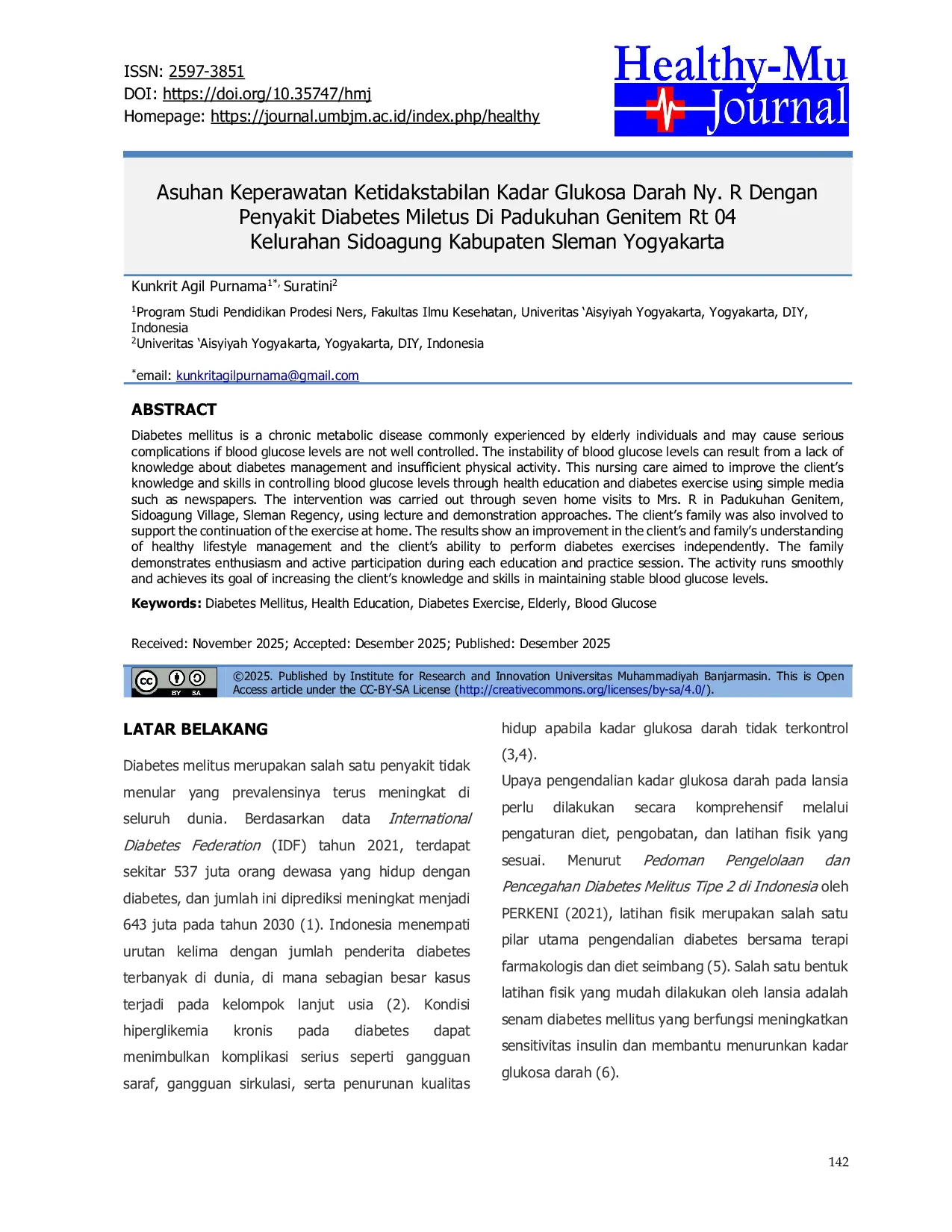 JURIS Asuhan Keperawatan Ketidakstabilan Kadar Glukosa Darah Ny R Dengan Penyakit Diabetes Miletus Di Padukuhan Genitem Rt 04 Kelurahan Sidoagung Kabupaten Sleman Yogyakarta
