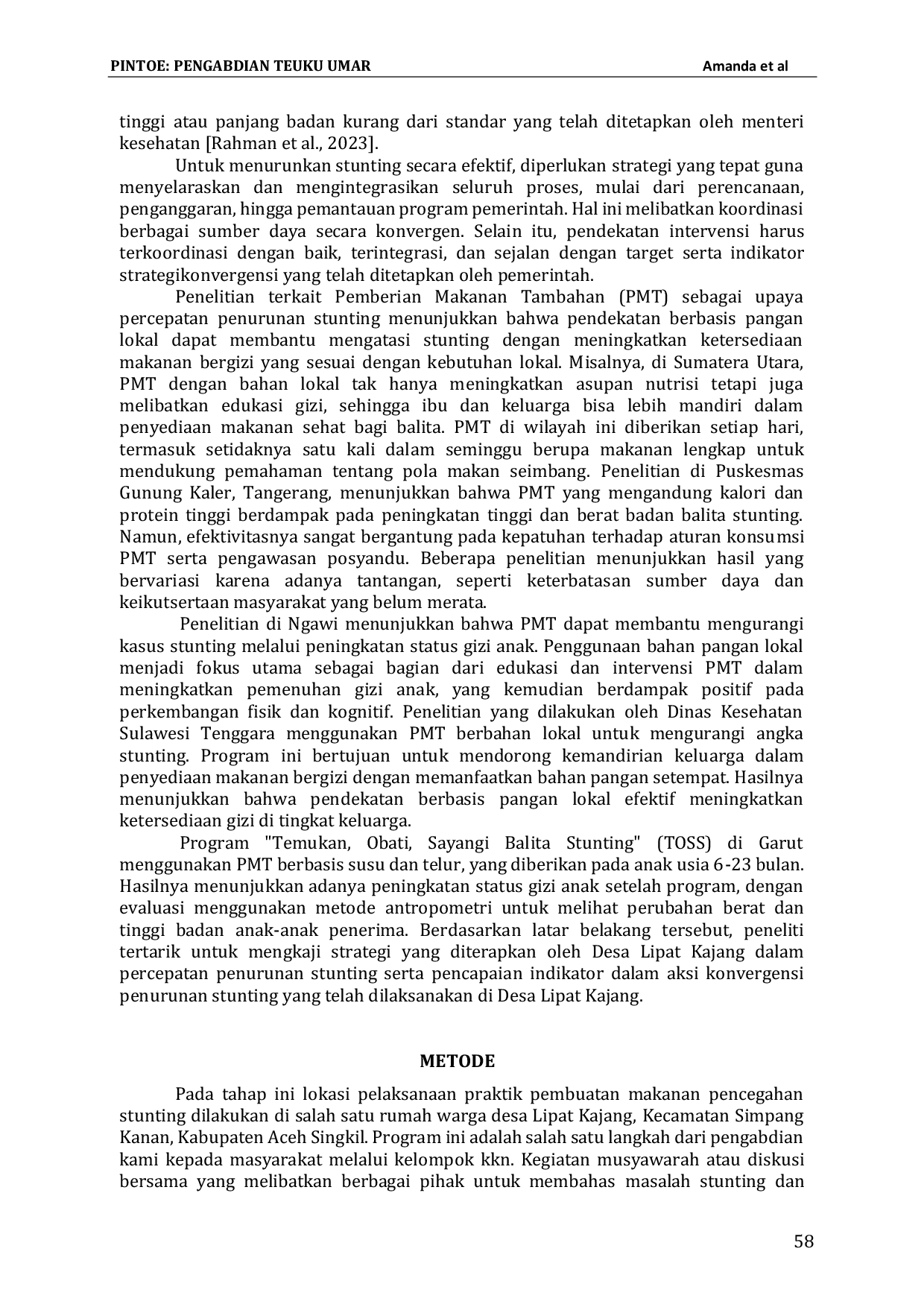 JURIS Meningkatkan Sinergiritas dan Percepatan Penurunan Stunting dengan Pemberian Makanan Tambahan PMT Desa Lipat Kajang Kec Simpang Kanan Kab Aceh Singkil