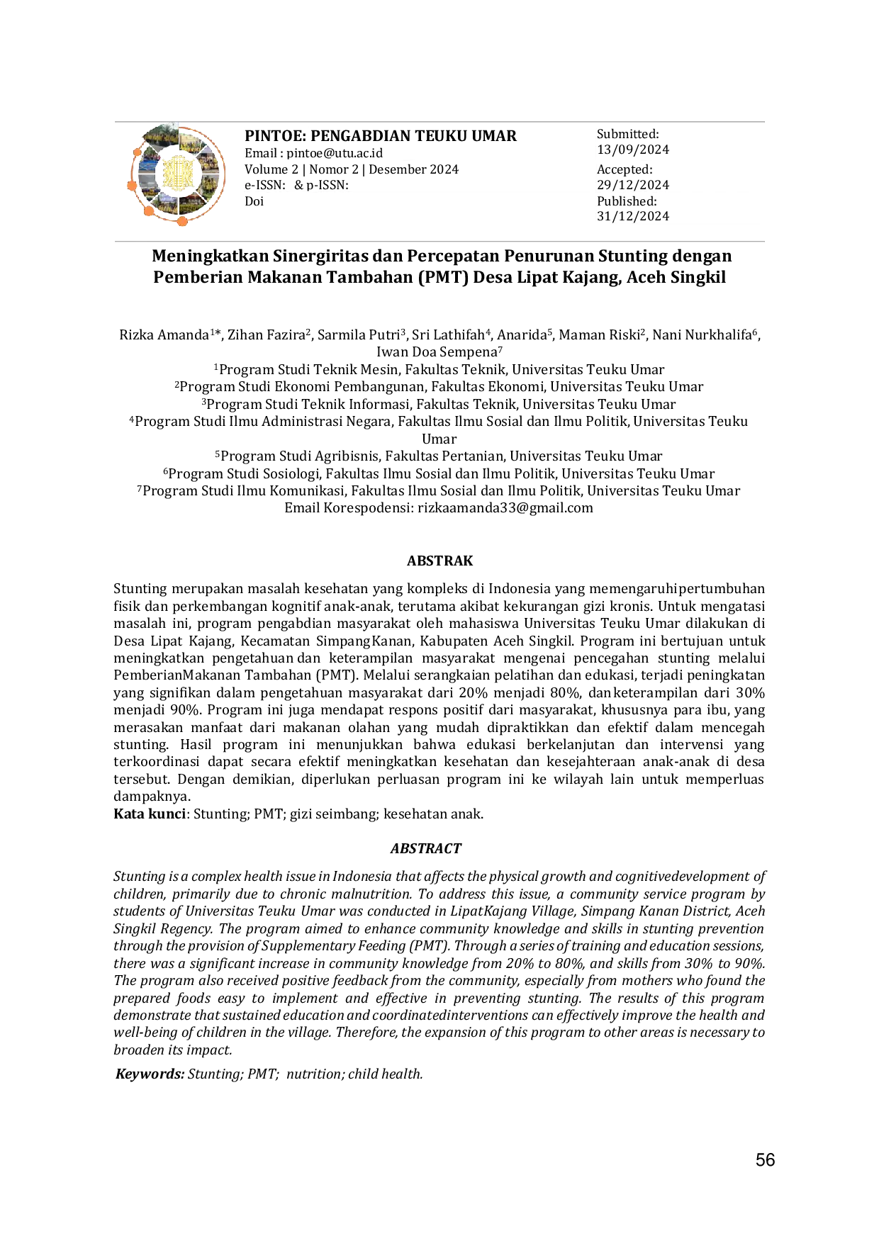 JURIS Meningkatkan Sinergiritas dan Percepatan Penurunan Stunting dengan Pemberian Makanan Tambahan PMT Desa Lipat Kajang Kec Simpang Kanan Kab Aceh Singkil