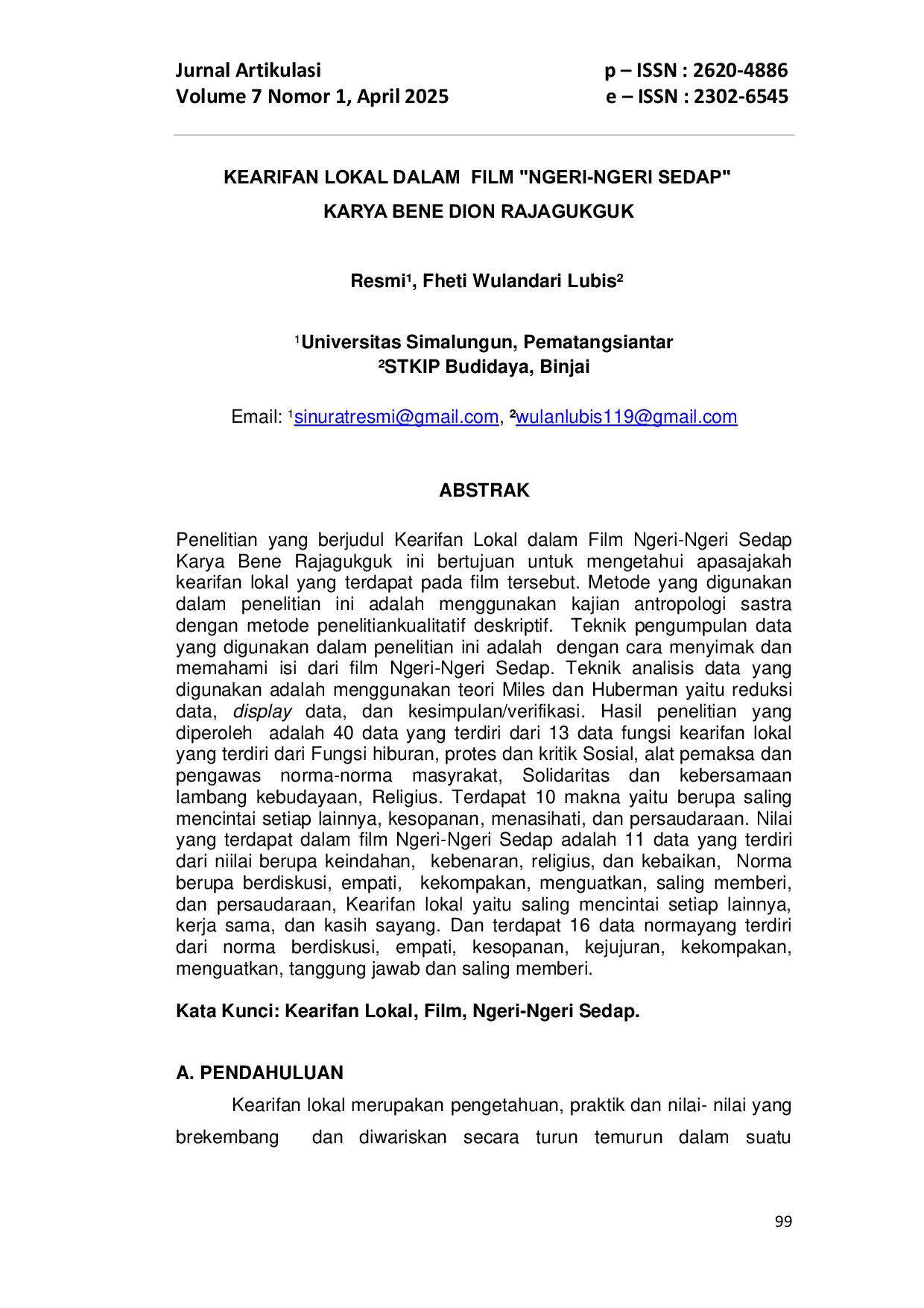 JURIS Kearifan Lokal Dalam Film Ngeri Ngeri Sedap Karya Bene Dion Rajagukguk