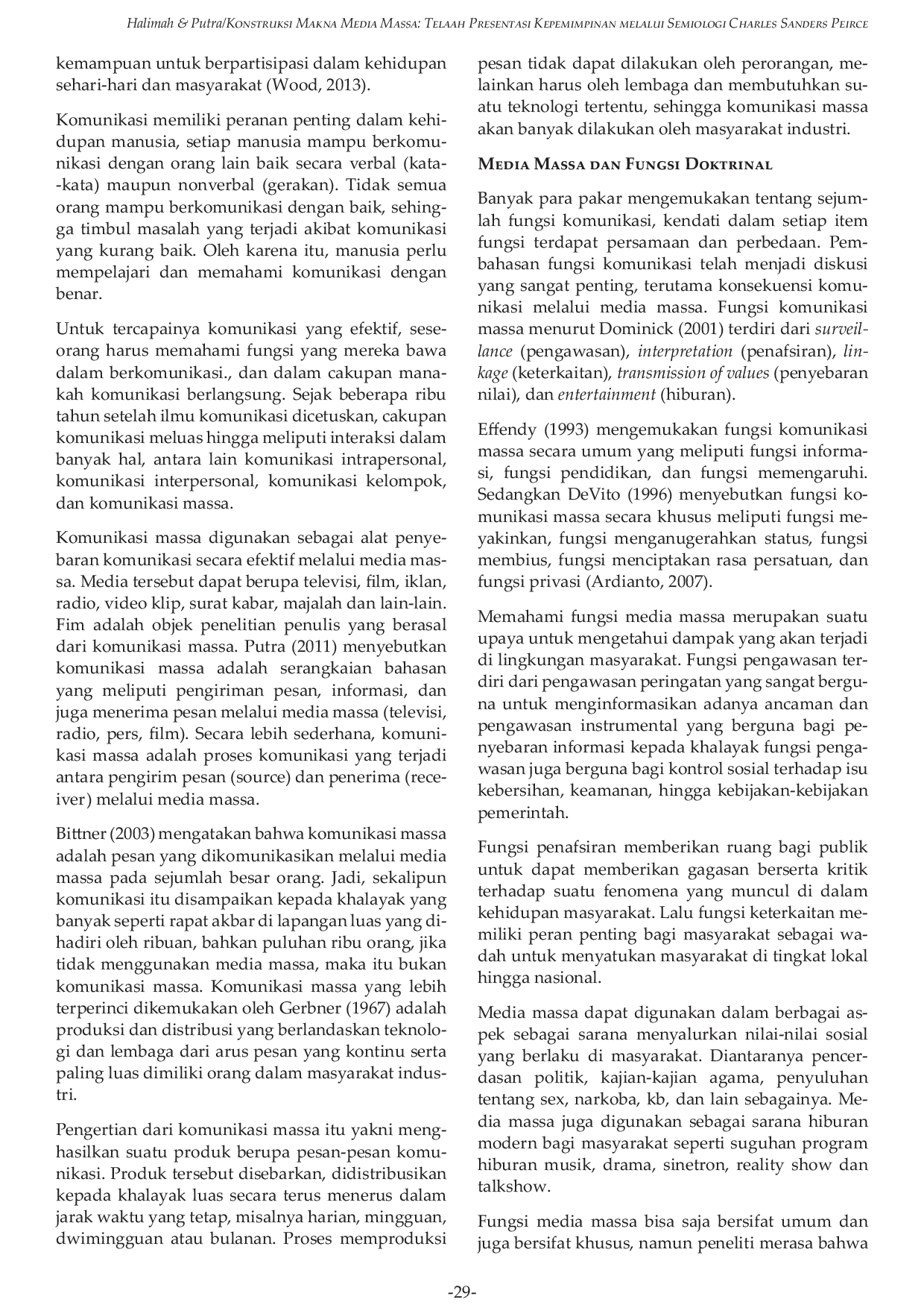 JURIS Konstruksi Makna Media Massa Telaah Presentasi Kepemimpinan melalui Semiologi Charles Sanders Peirce