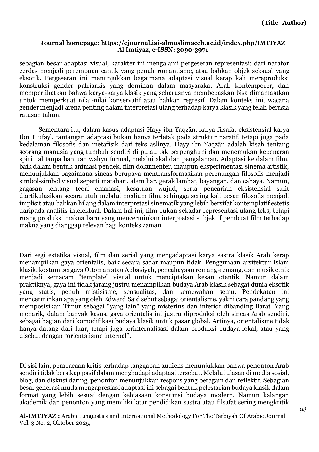 JURIS Transformasi Sastra Arab Klasik Dalam Adaptasi Film Dan Serial Arab Modern Dalam Gaya Akademik Naratif
