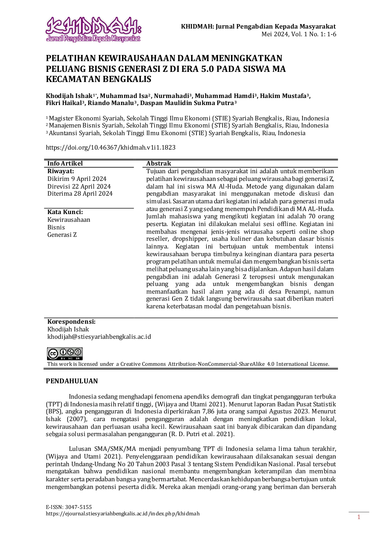 JURIS Pelatihan Kewirausahaan Dalam Meningkatkan Peluang Bisnis Generasi Z Di Era 5 0 Pada Siswa MA Kecamatan Bengkalis