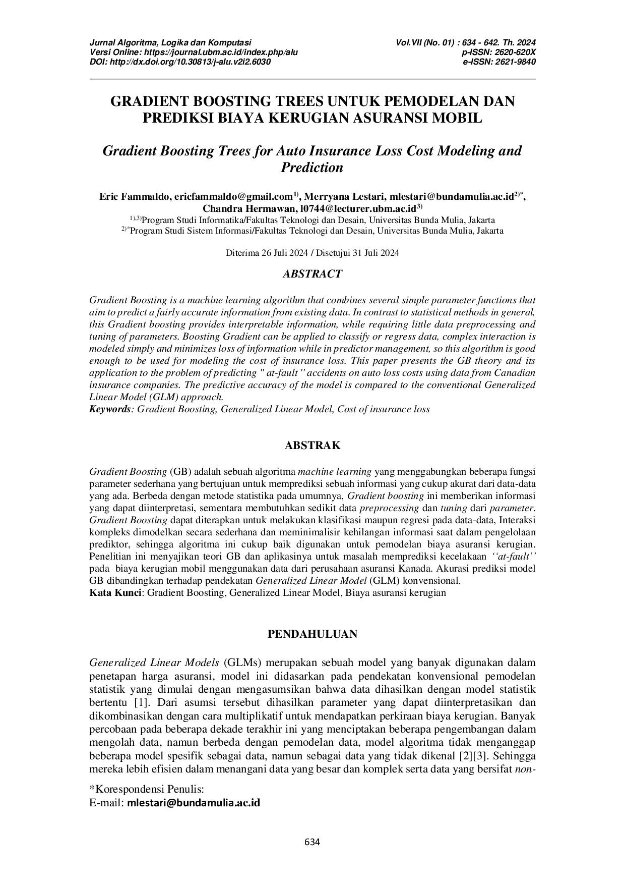 JURIS Gradient Boosting Trees Untuk Pemodelan Dan Prediksi Biaya Kerugian Asuransi Mobil