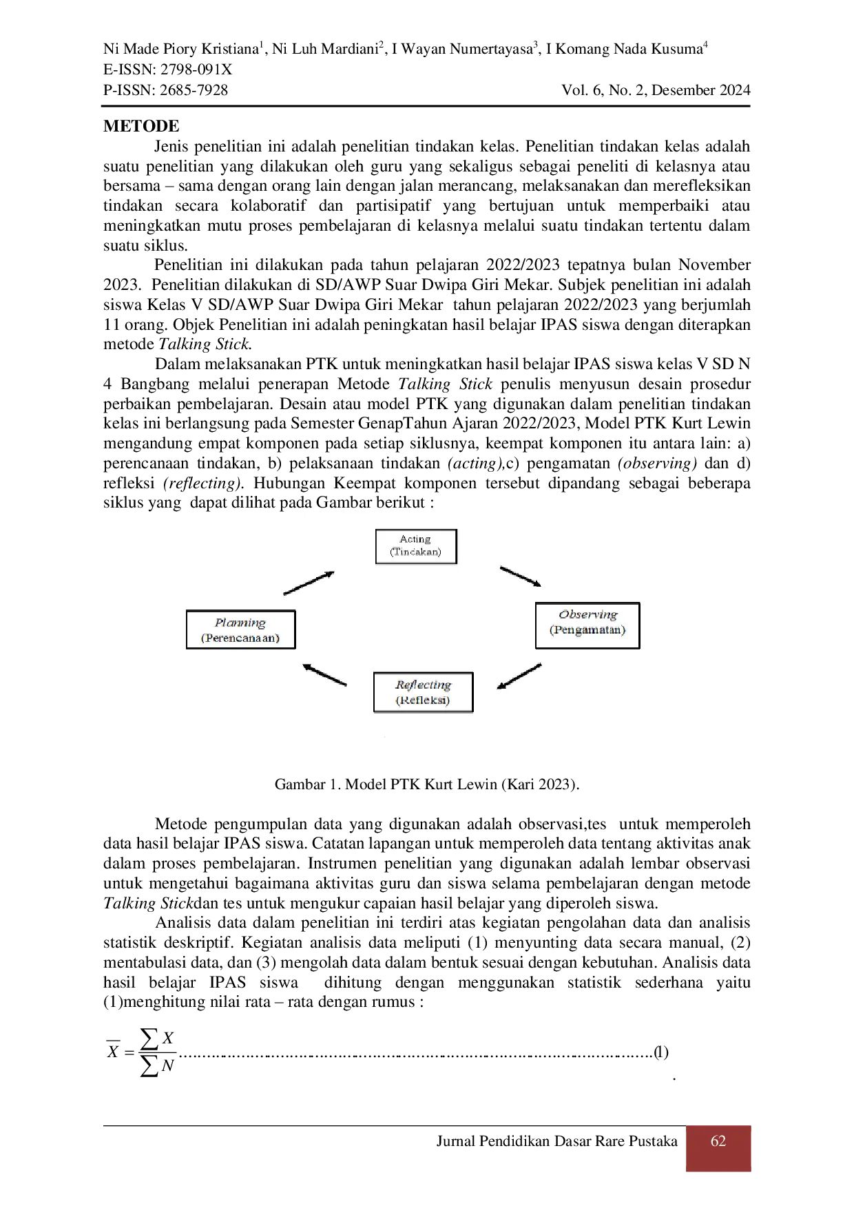 JURIS Penerapan Metode Pembelajaran Talking Stick untuk Meningkatkan Hasil Belajar IPAS Siswa Kelas V SD AWP Suar Dwipa Giri Mekar Tahun Ajaran 2022 2023