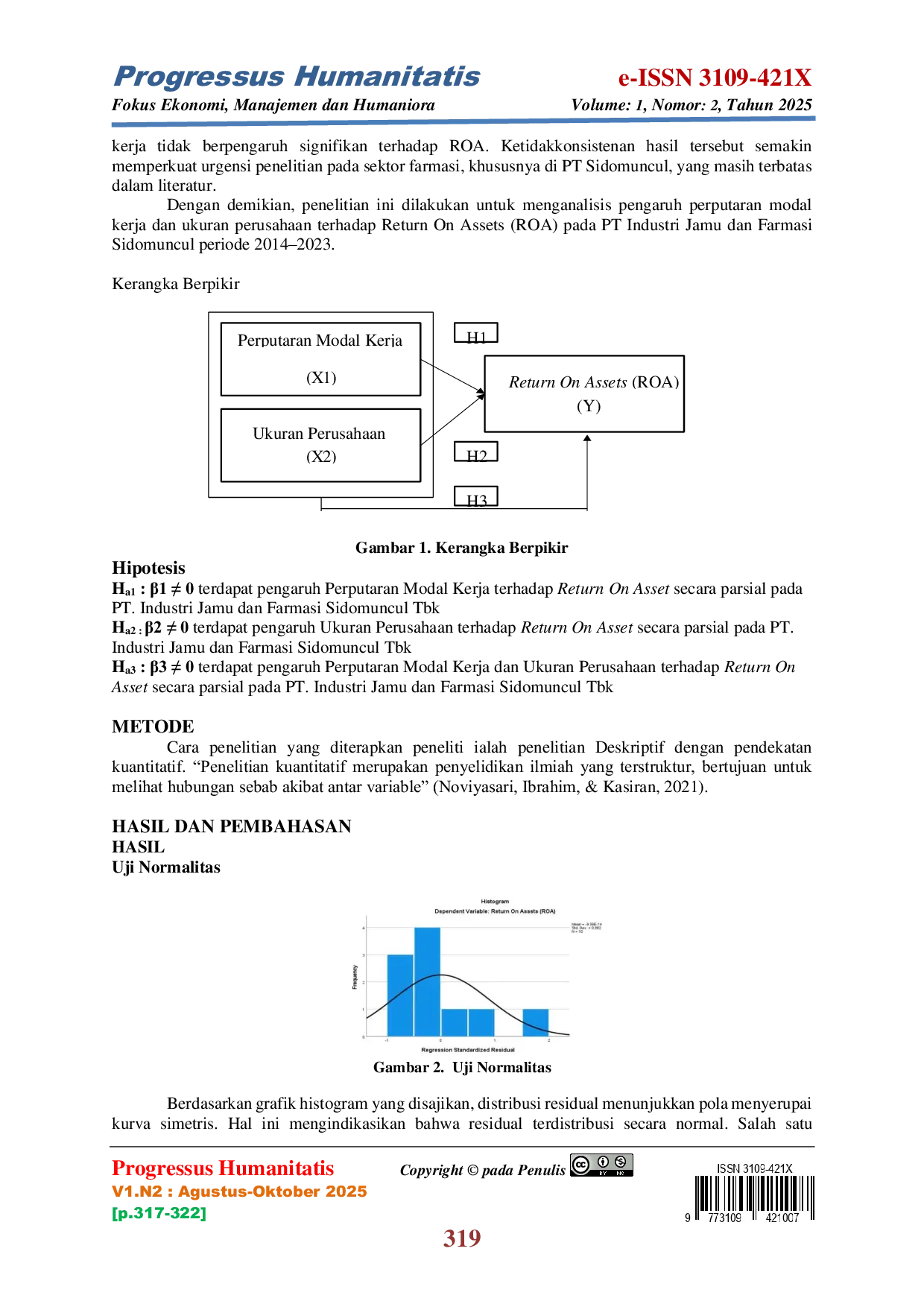 JURIS Pengaruh Perputaran Modal Kerja Dan Ukuran Perusahaan Terhadap Return On Assets Pada PT Industri Jamu Dan Farmasi Sido Muncul Periode 2014 2023