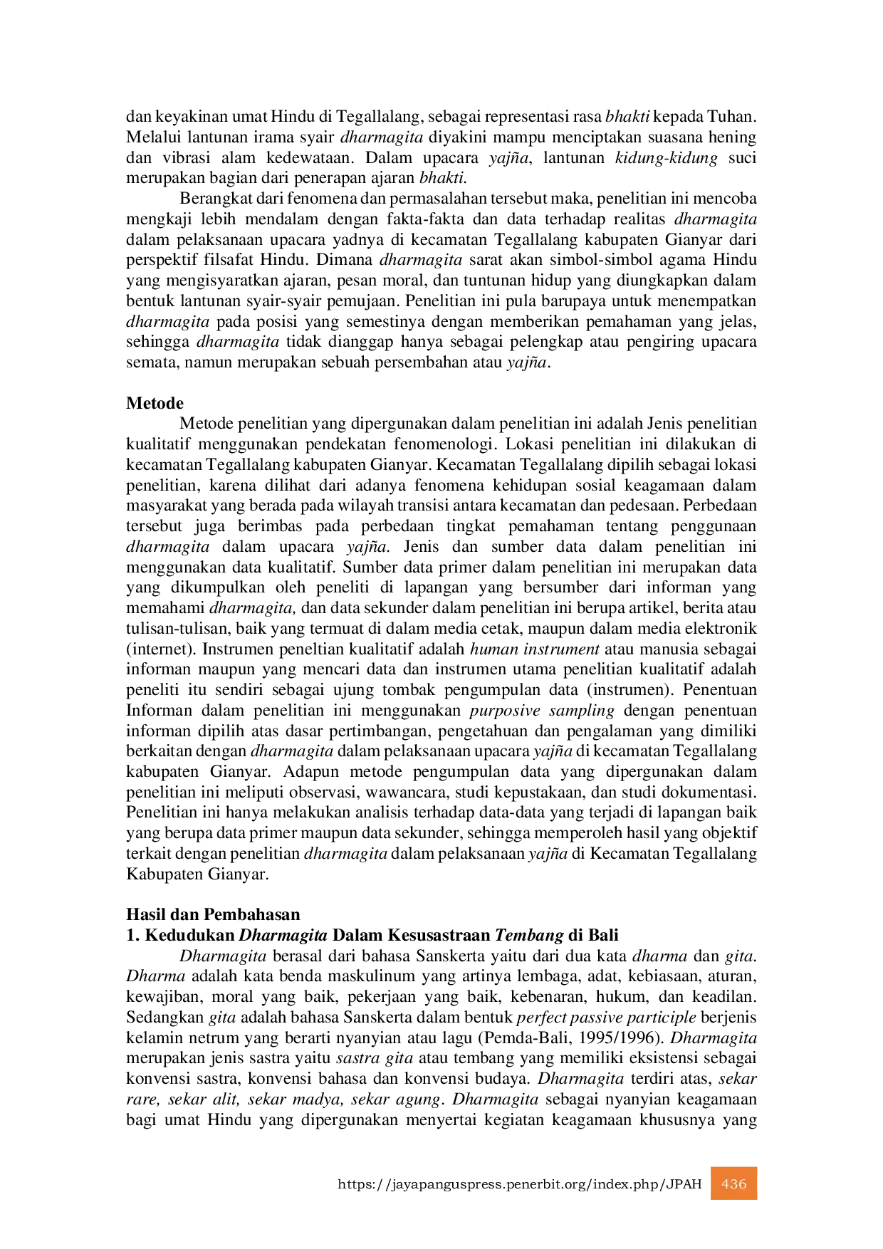 JURIS Dharmagita Dalam Pelaksanaan Upacara Yaj a Di Kecamatan Tegallalang Kabupaten Gianyar Kajian Filsafat Hindu