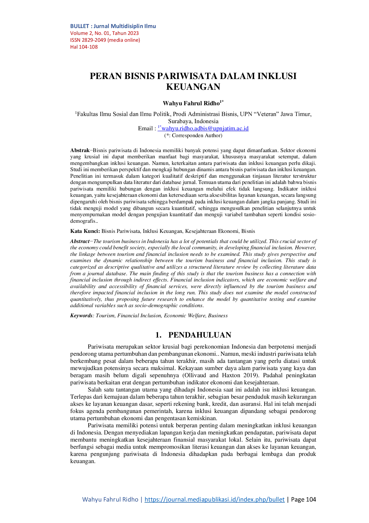 JURIS Peran Bisnis Pariwisata Dalam Inklusi Keuangan