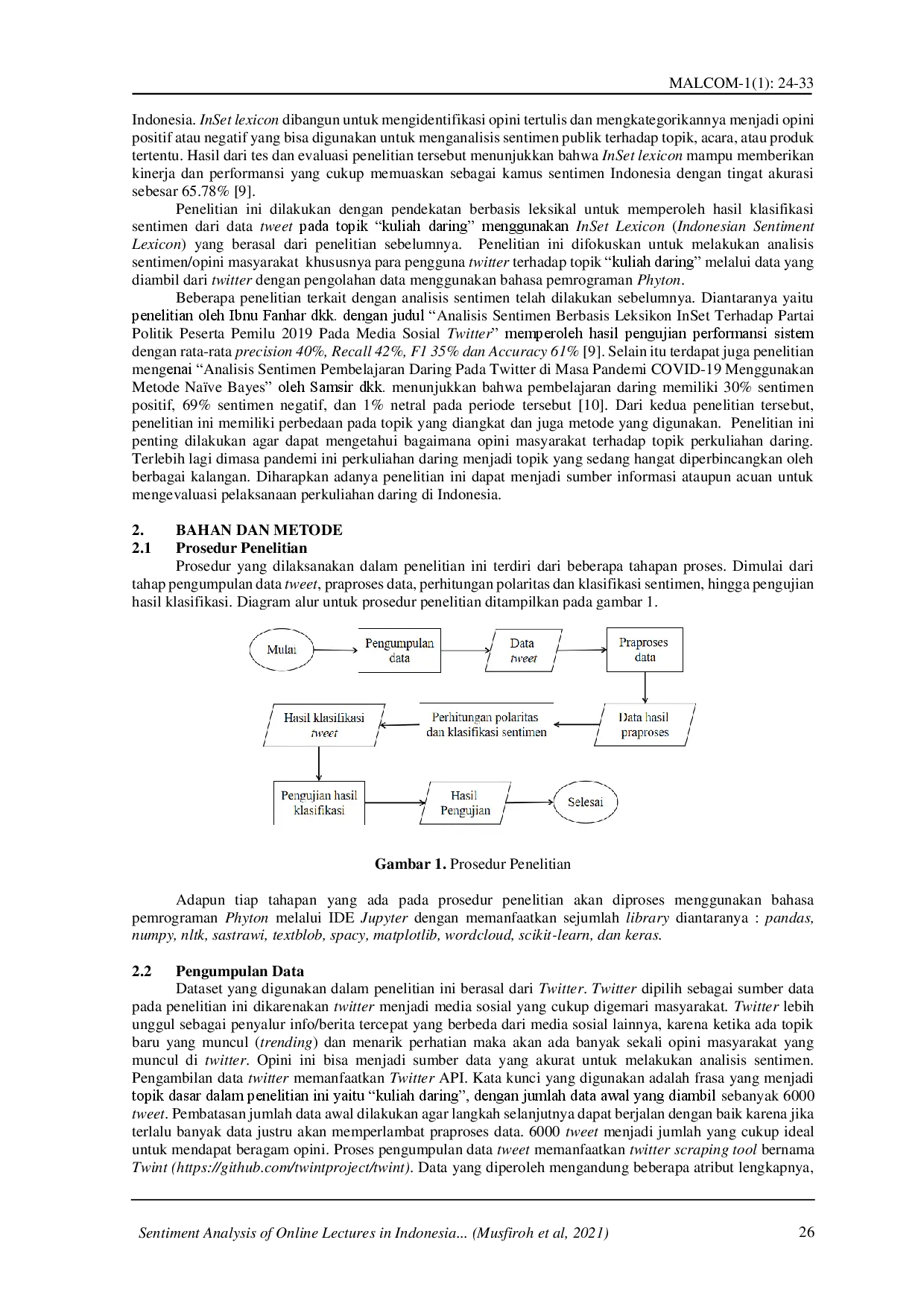 juris Analisis Sentimen terhadap Perkuliahan Daring di Indonesia dari Twitter Dataset Menggunakan InSet Lexicon