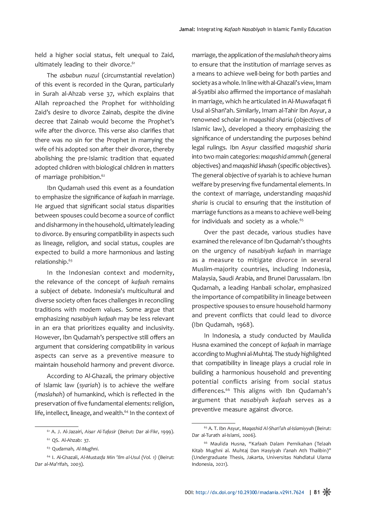 JURIS Integrating Kafaah Nasabiyah in Islamic Family Education Lessons from Ibn Qudamah and Ibn Hazm in the Indonesian Context