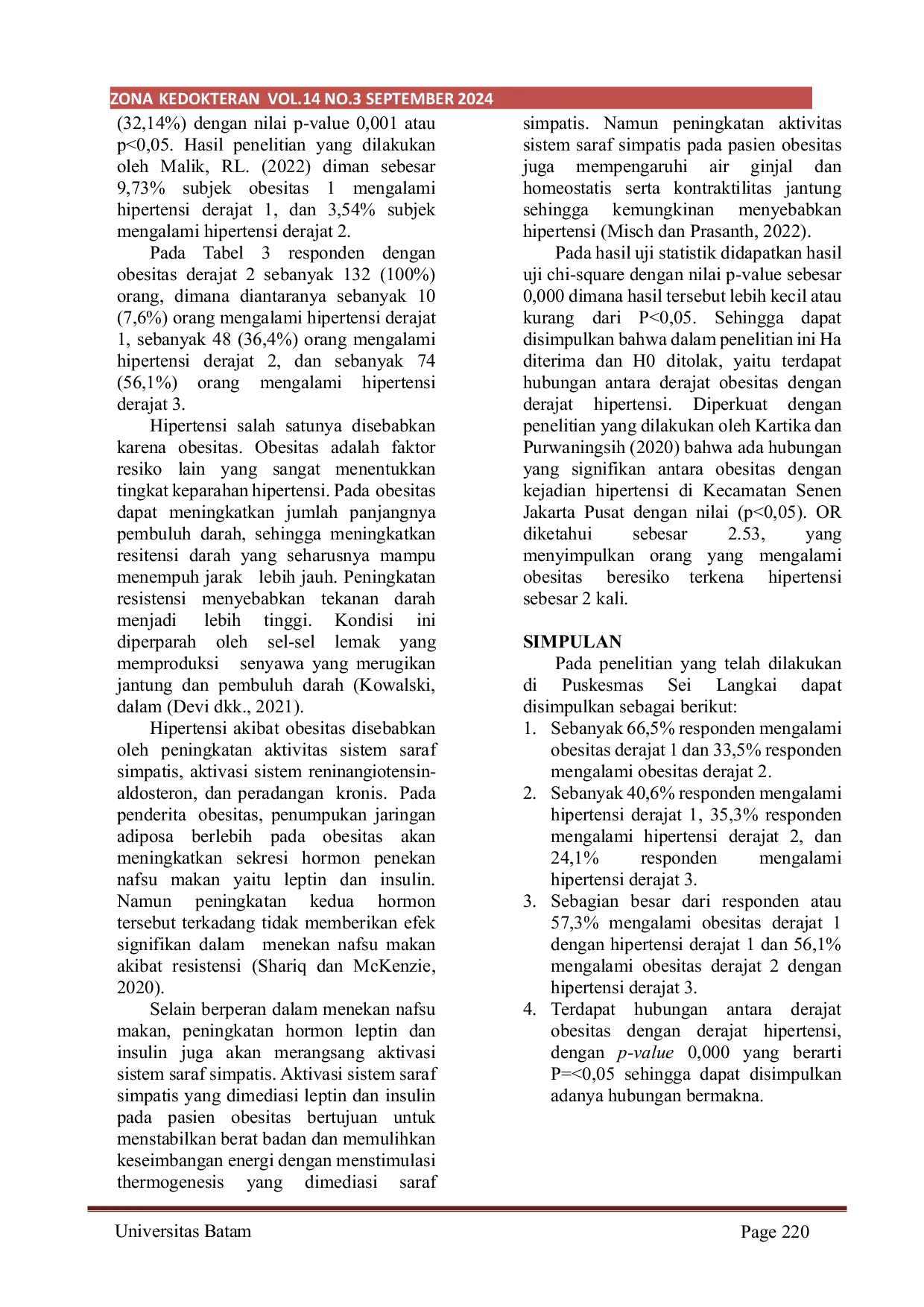 JURIS Hubungan Derajat Obesitas Dengan Derajat Hipertensi Pada Pasien Hipertensi Di Puskesmas Sei Langkai Kota Batam