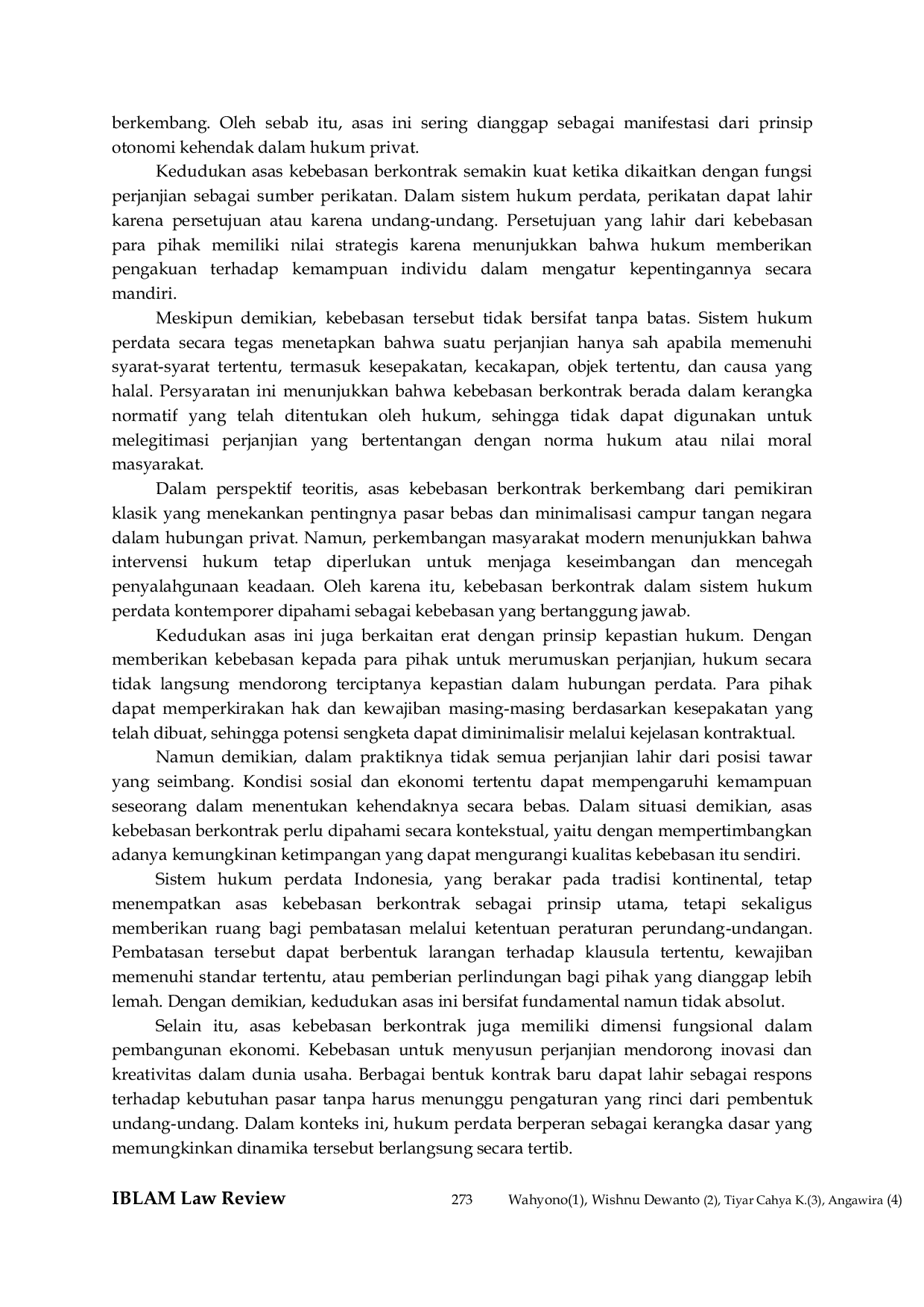 JURIS Freedom of Contract in Commercial Agreements A Civil Law Analysis of Modern Business Practices