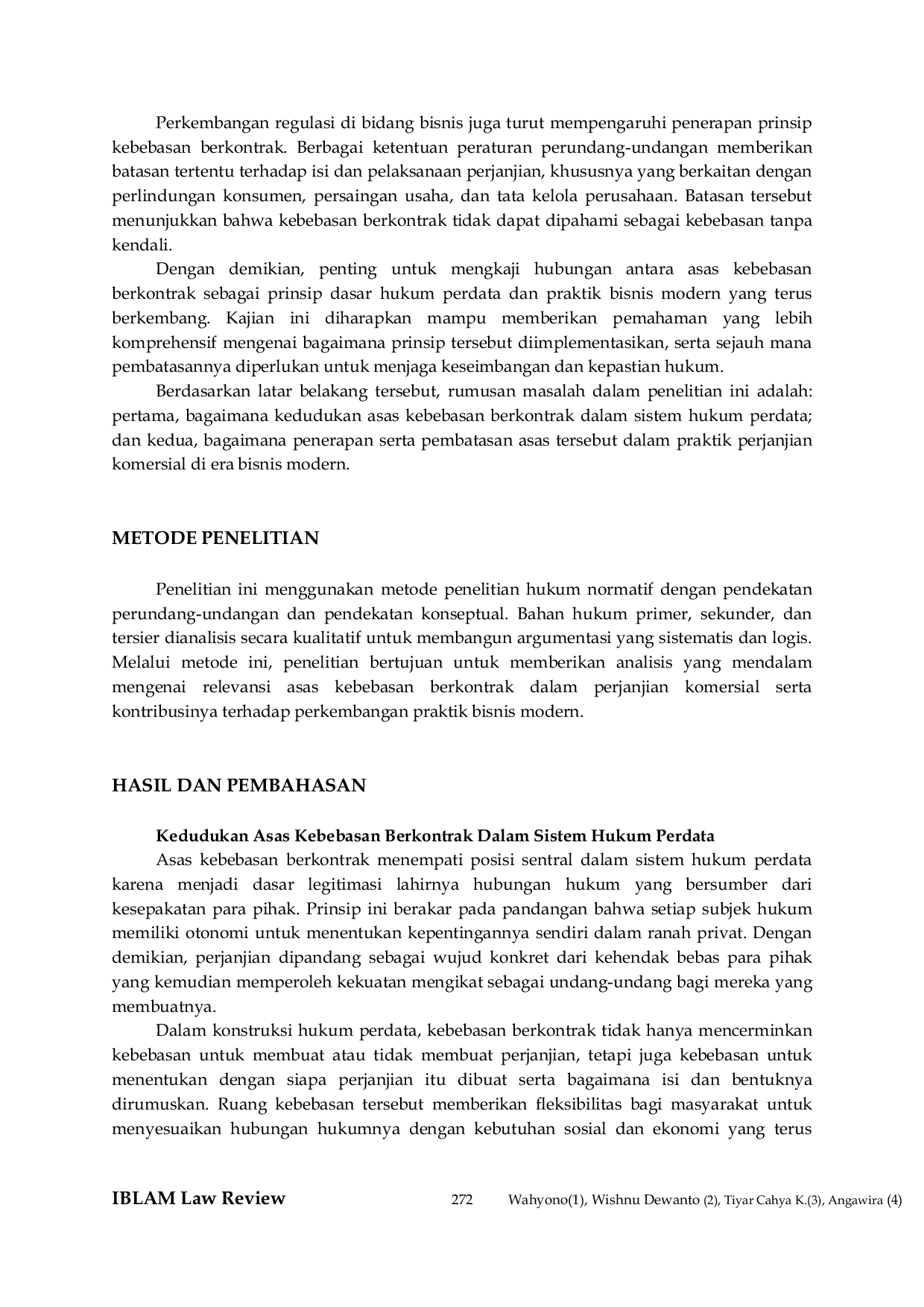 JURIS Freedom of Contract in Commercial Agreements A Civil Law Analysis of Modern Business Practices