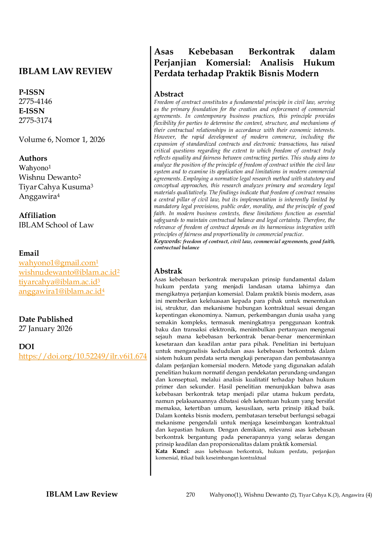 JURIS Freedom of Contract in Commercial Agreements A Civil Law Analysis of Modern Business Practices