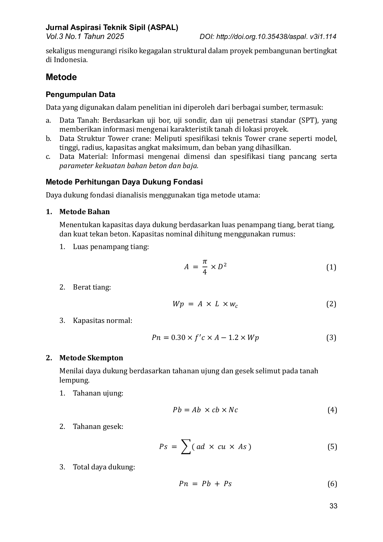 JURIS Redesain Fondasi Tower Crane Pada Pembangunan Rumah Susun Di Jakarta